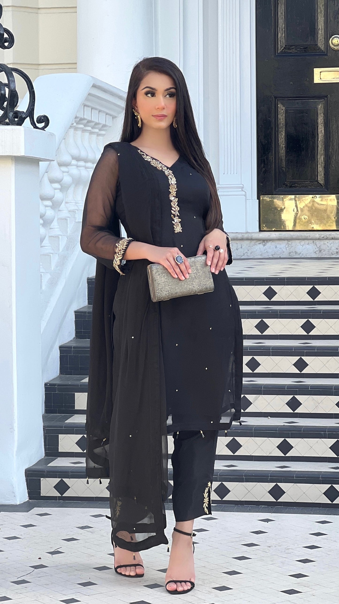 HIRA Black - 3 Piece Chiffon Suit with Chiffon Dupatta (7679608914133)
