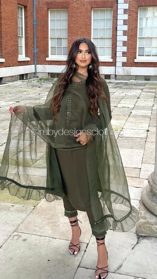 HENNA - 3 Piece Khaki Marina Suit with Mirror Work (7934798168277) (8748151603413)