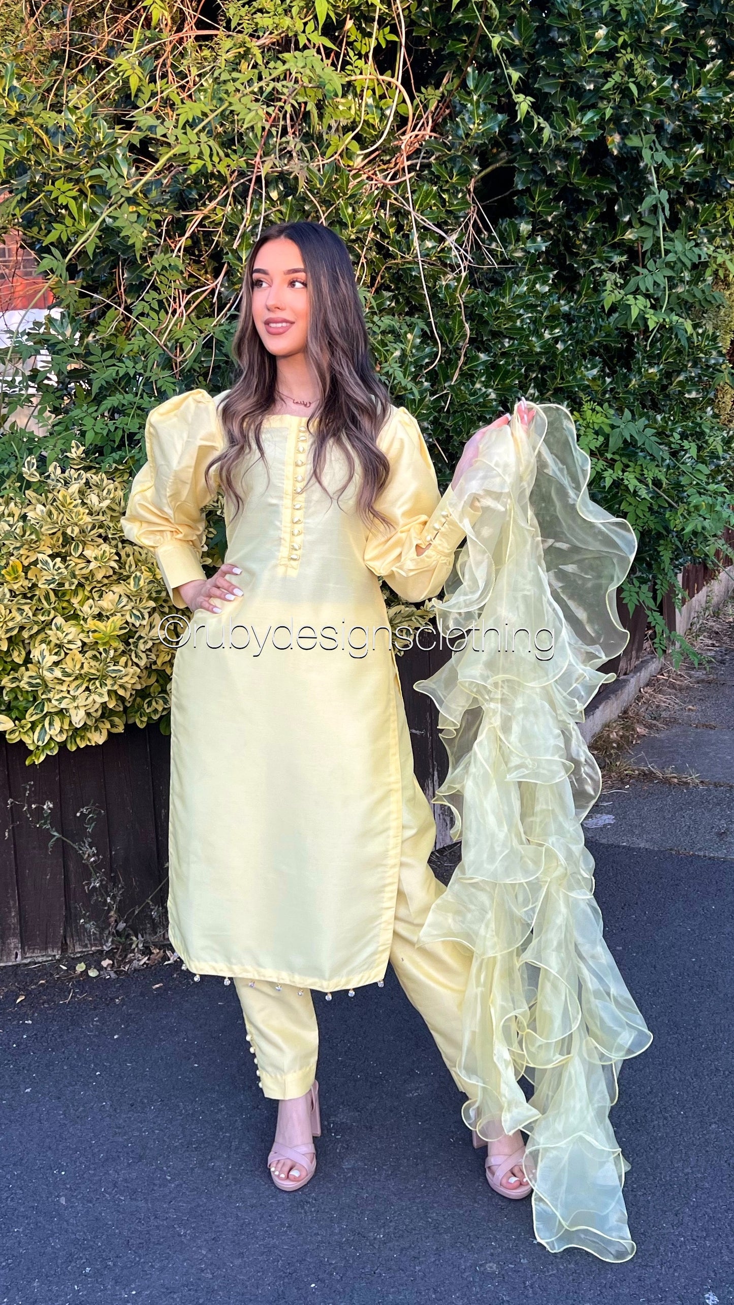 MALIHA Yellow - 3 Piece Raw Silk Suit with Ruffle Dupatta (7804037071061)