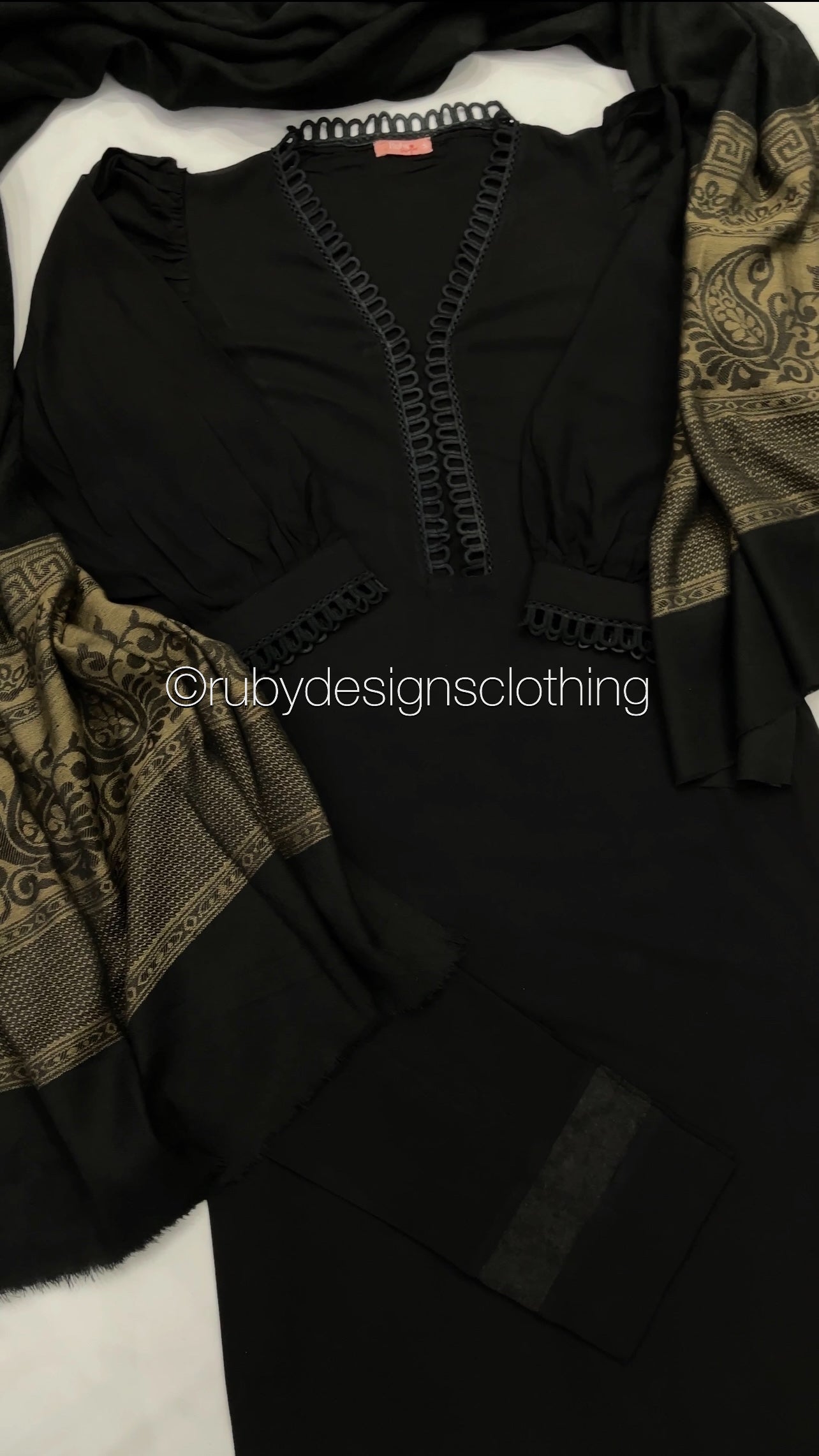 AMBER - 3 Piece Black Linen Suit with Shawl (7902913528021) (8747711234261)