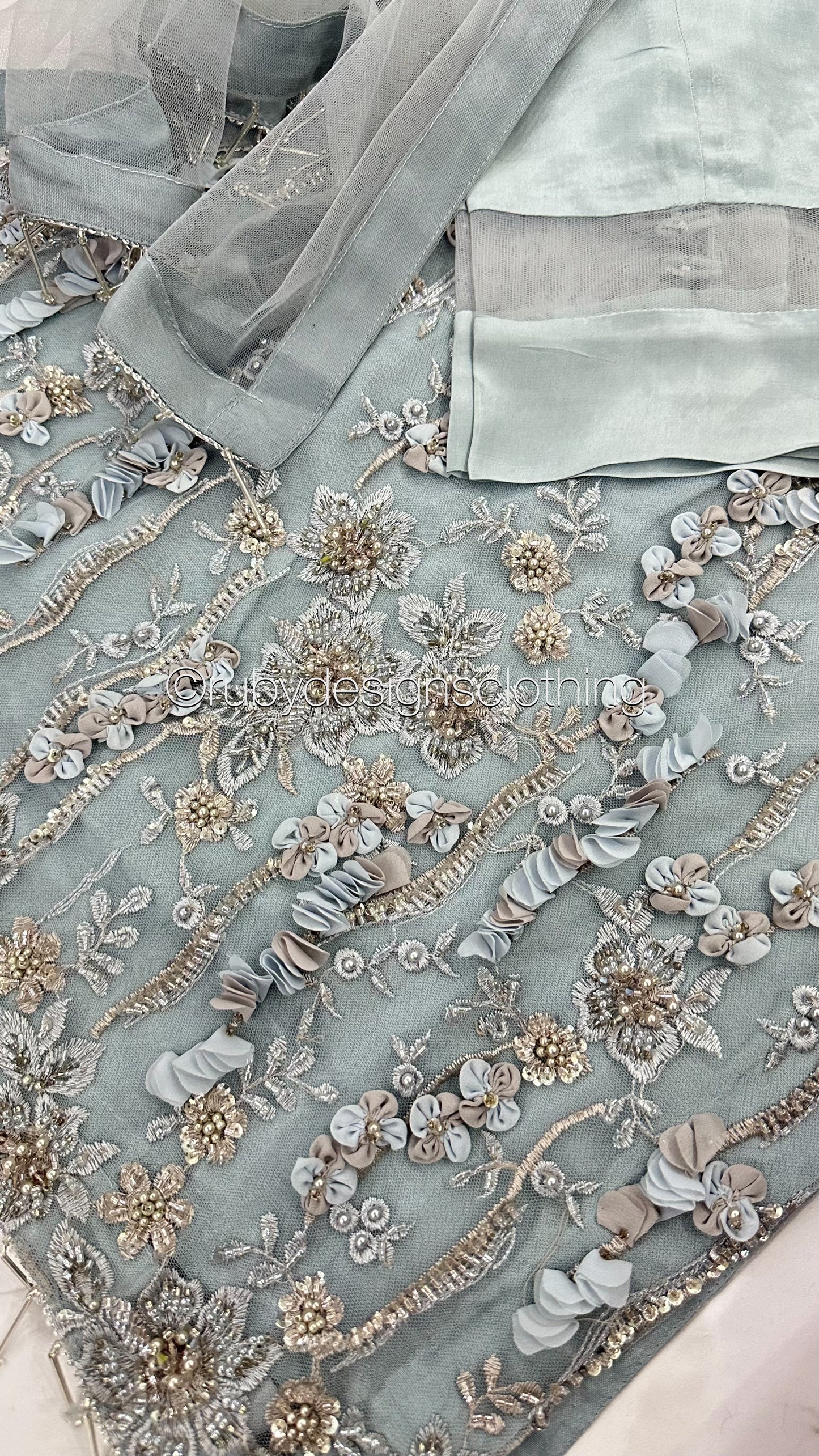 FATIMA Blue - 3 Piece Heavy Embroidered Net Suit with 3D Detail (8028965961941)