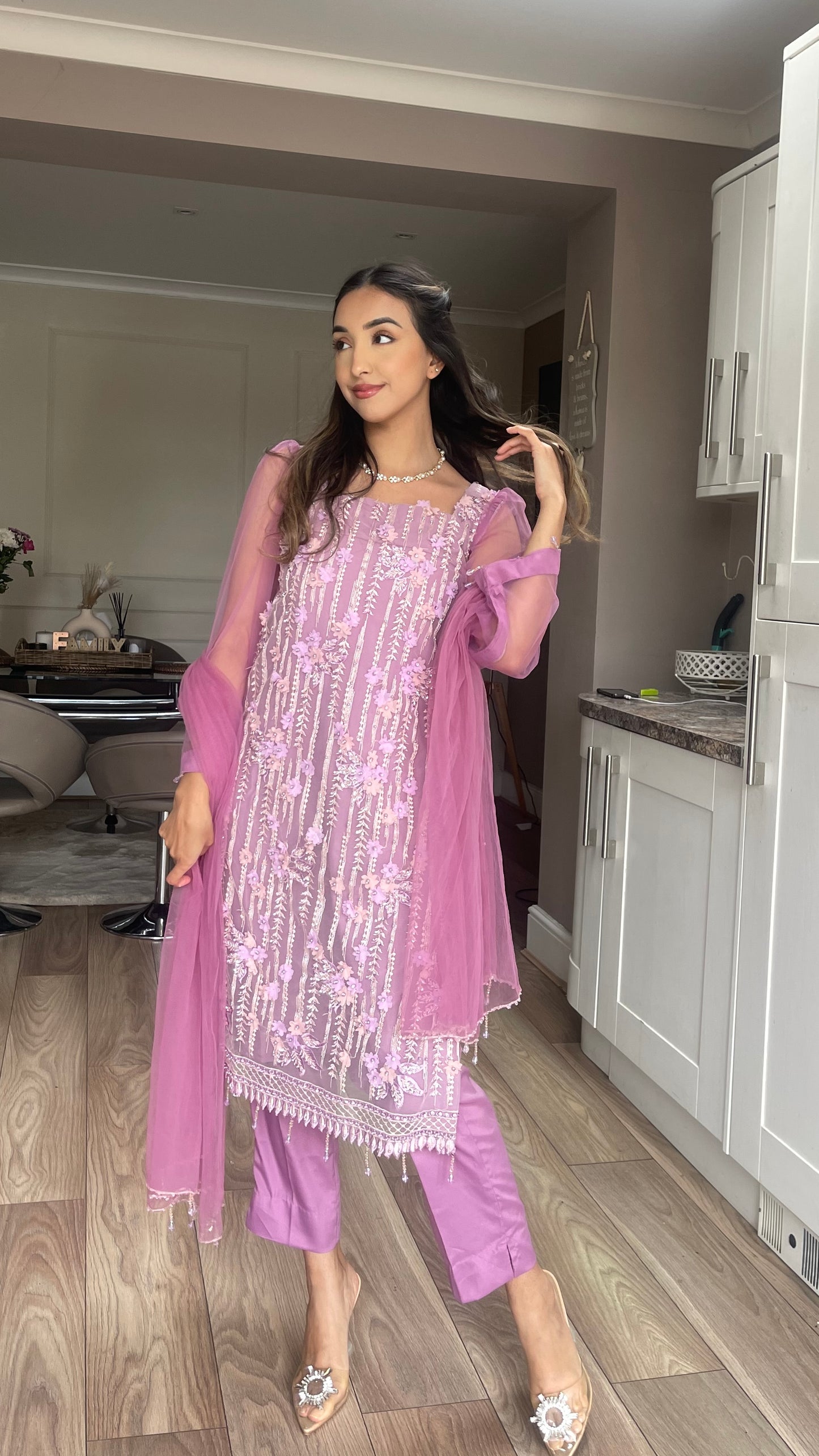 AMAL - Pink 3 Piece Heavy Embroidered Net Suit with 3D Detail (7801369428181) (8747684790485) (8747689214165)
