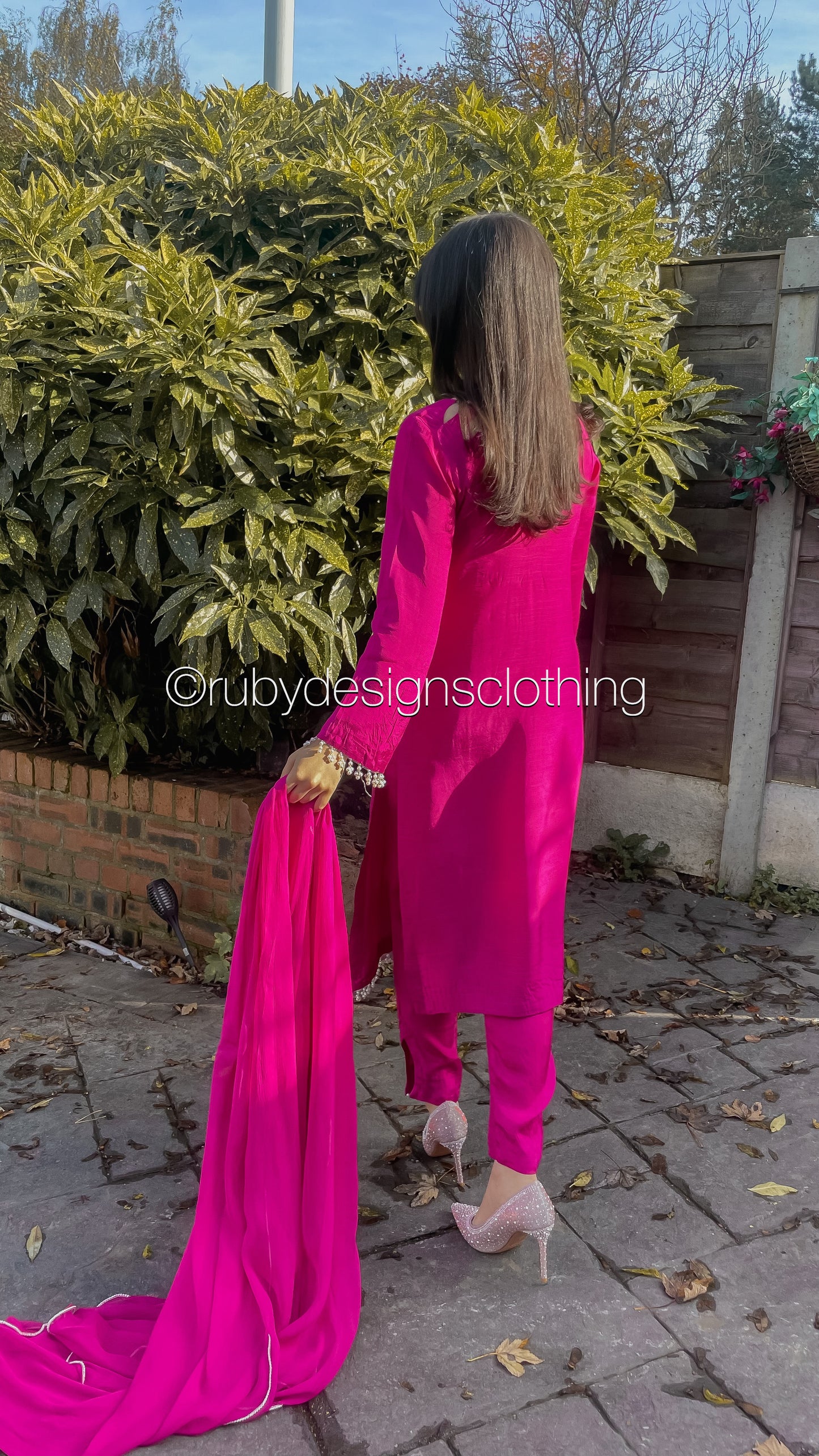 AMELIA Pink - 3 Piece Raw Silk Suit with Loop Cutout Neck (8020413382869)