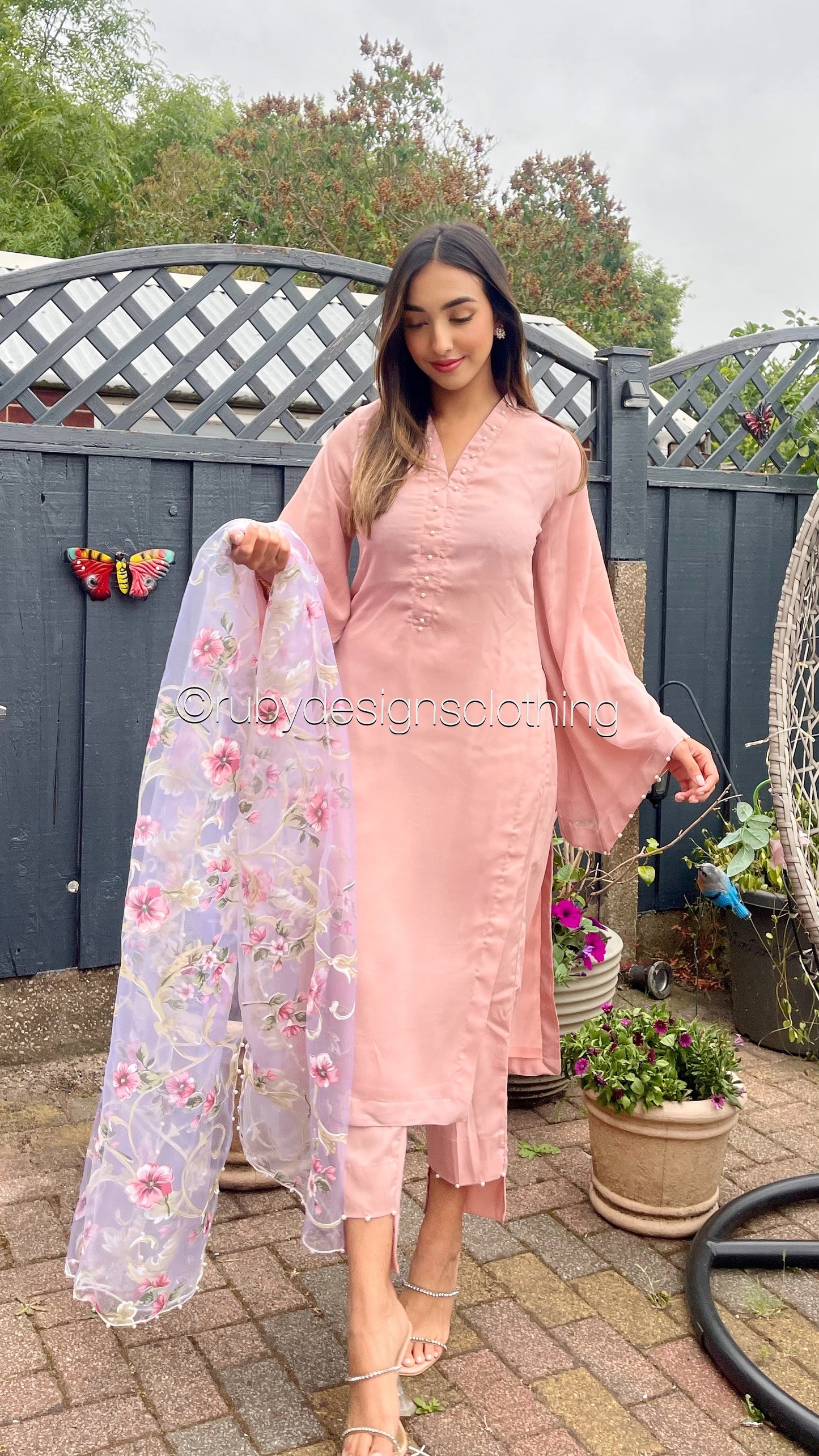 ARIA Blush - 3 Piece Chiffon Suit with Floral Print Organza Dupatta (7804096053461)