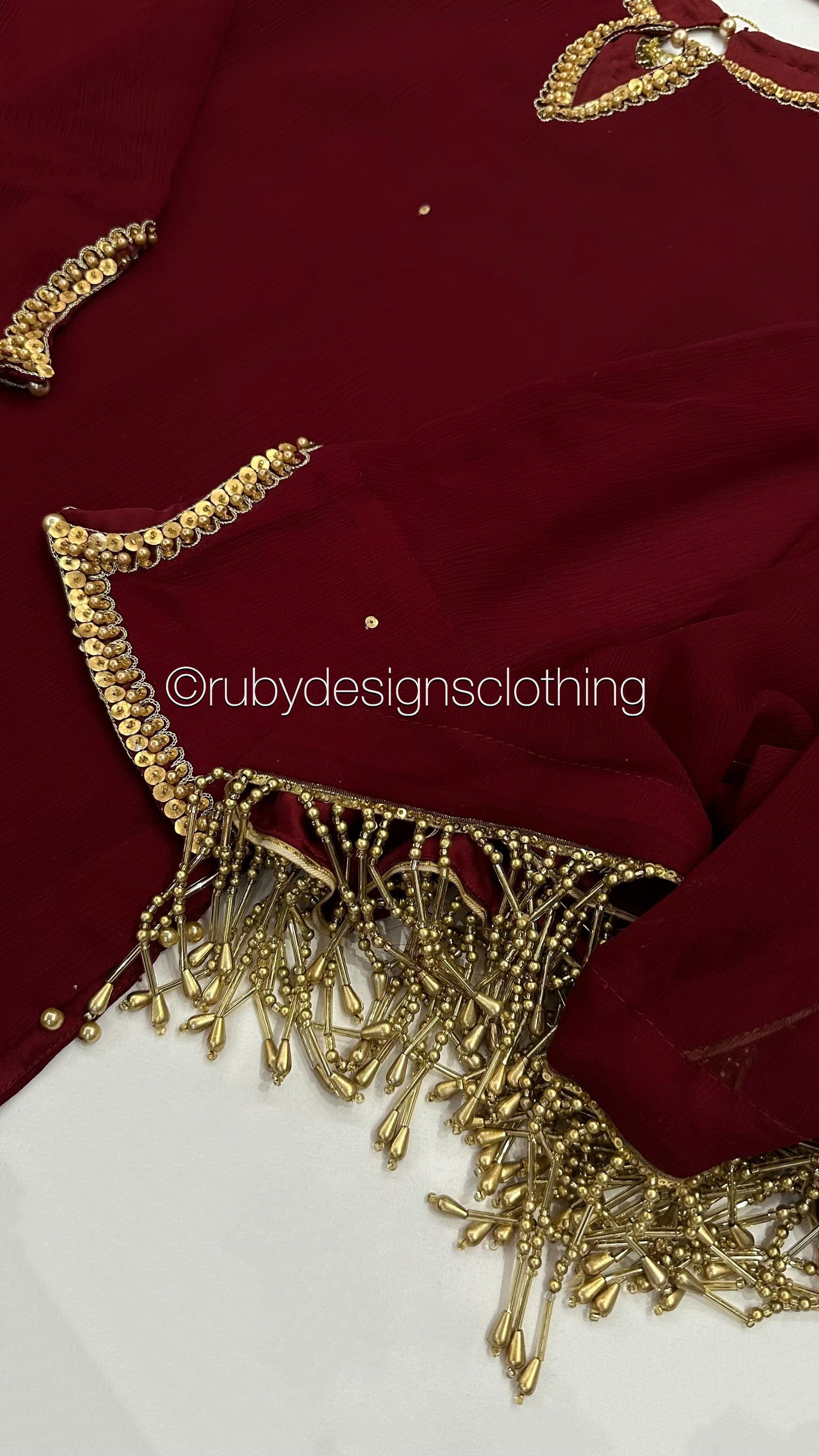 HAYA Maroon - 3 Piece Chiffon Suit with Hand Embellished Neckline (8026579861717)