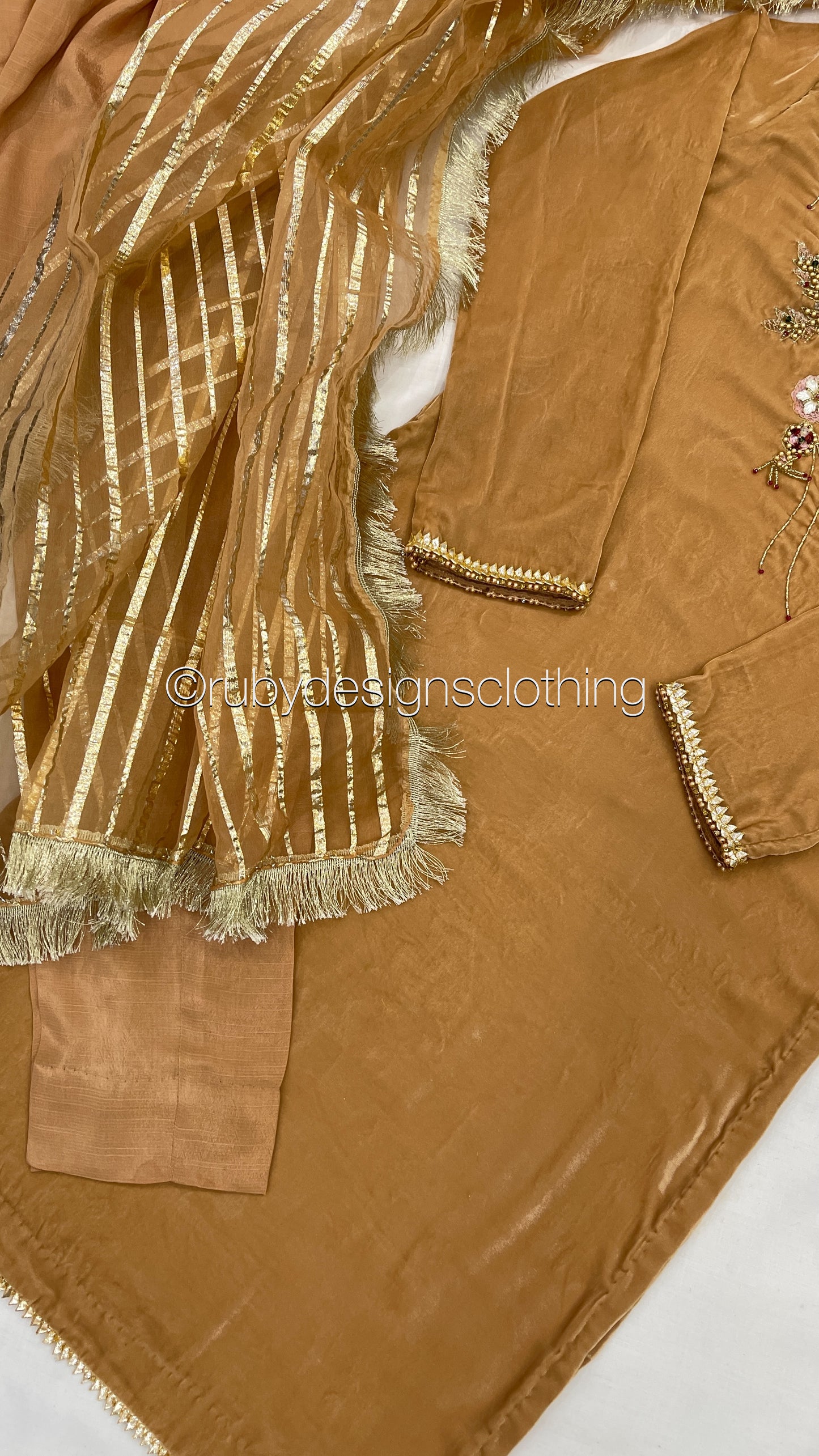 SALAHA - 3 Piece Light Orange Velvet Suit with Organza Dupatta (7959976804565)