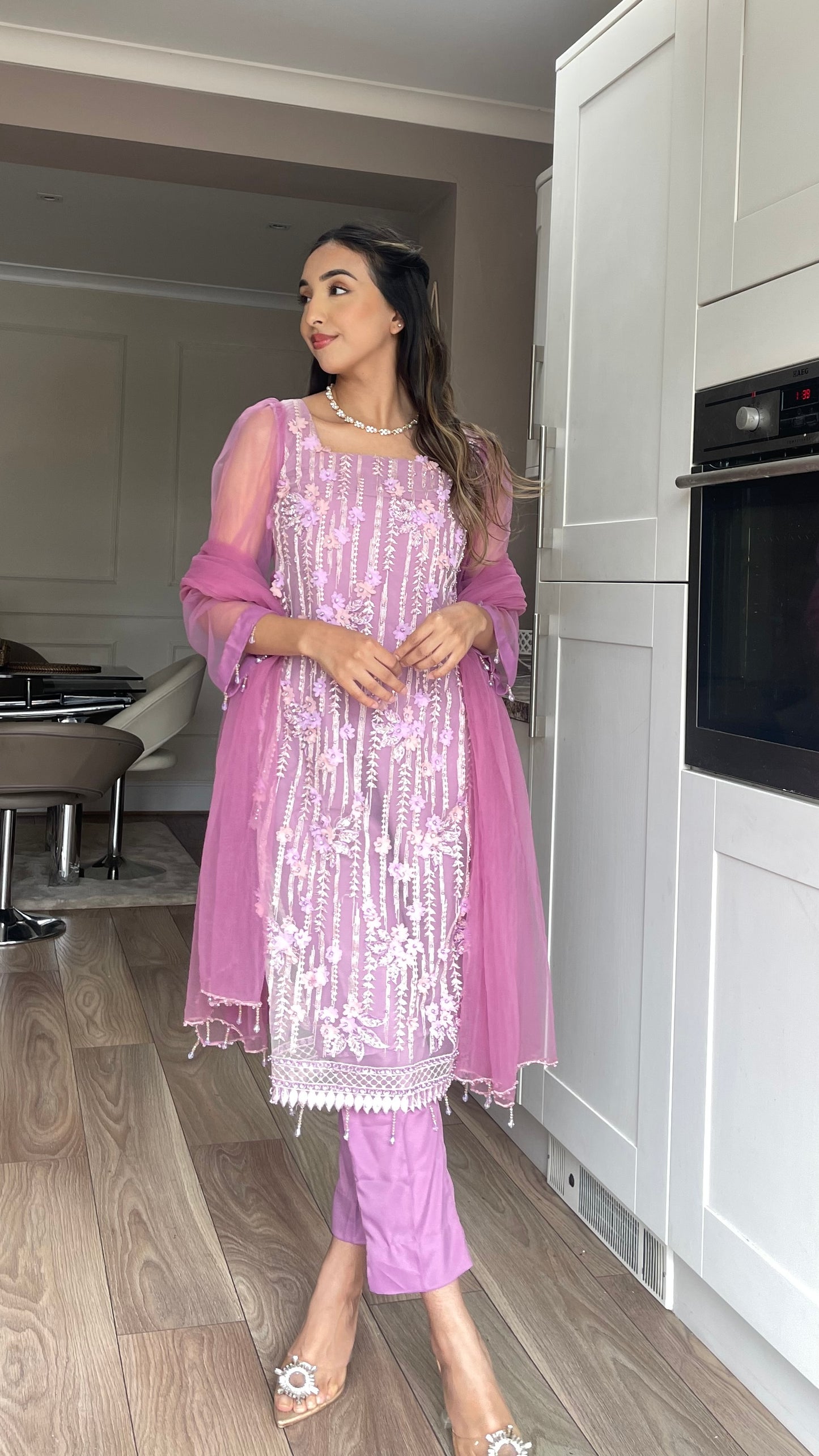 AMAL - Pink 3 Piece Heavy Embroidered Net Suit with 3D Detail (7801369428181) (8747684790485) (8747689214165)