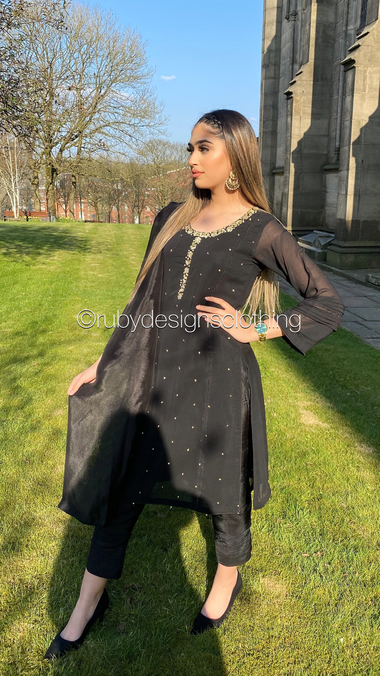 SHARIYA - 3 Piece Black Chiffon Suit (6636121096376)