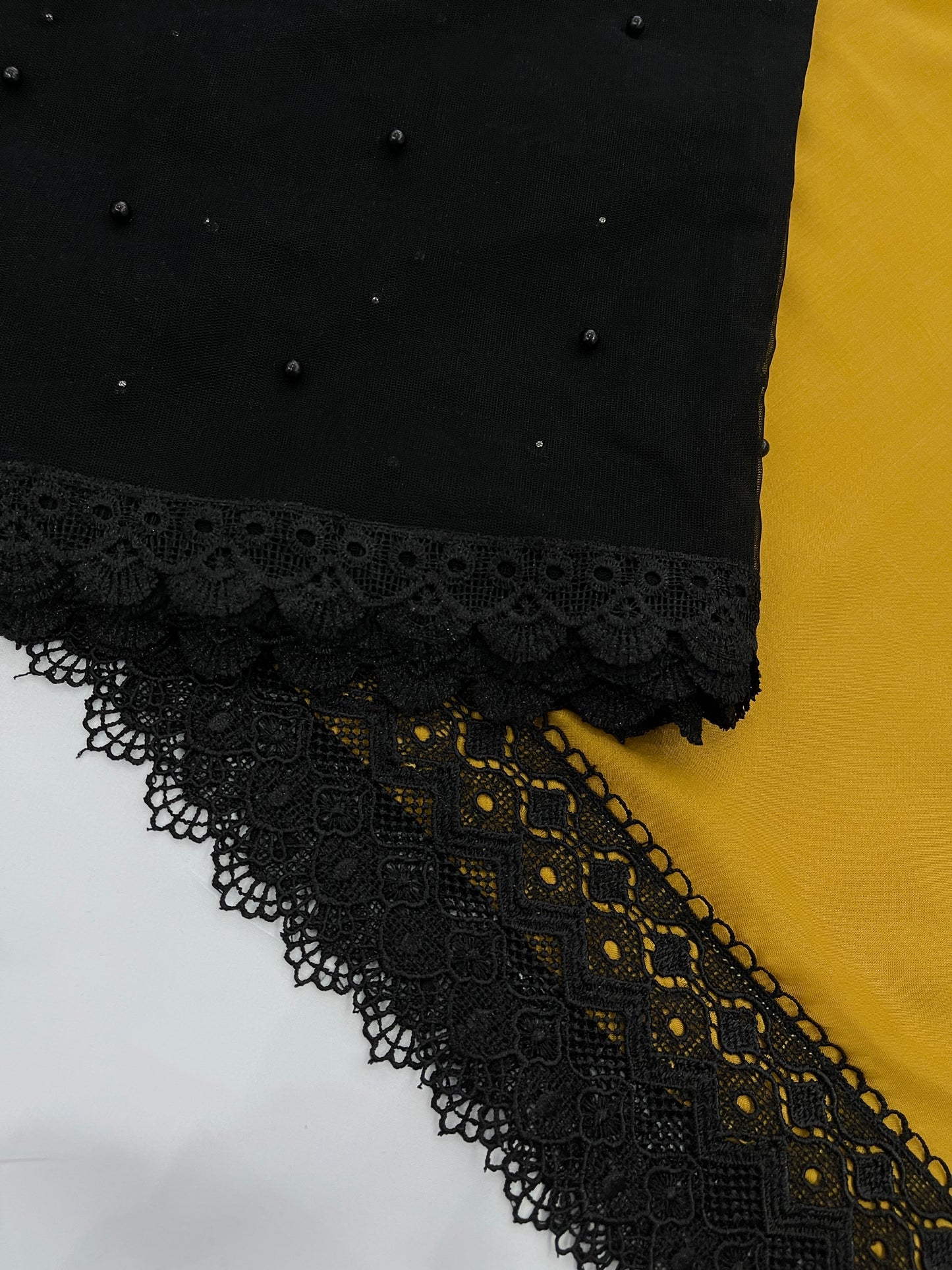 HANIA - 3 Piece Mustard and Black Linen Suit with Black Net Dupatta (7438132248789) (8747892605141)