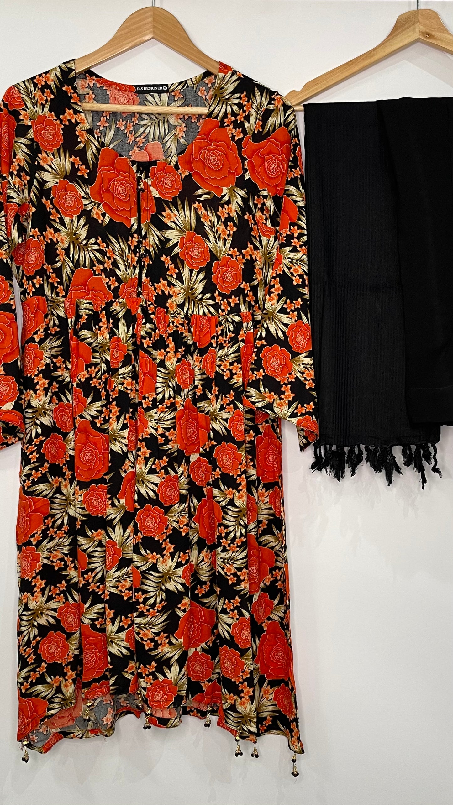 3 Piece Orange Linen Floral Print Dress (6577921261752)