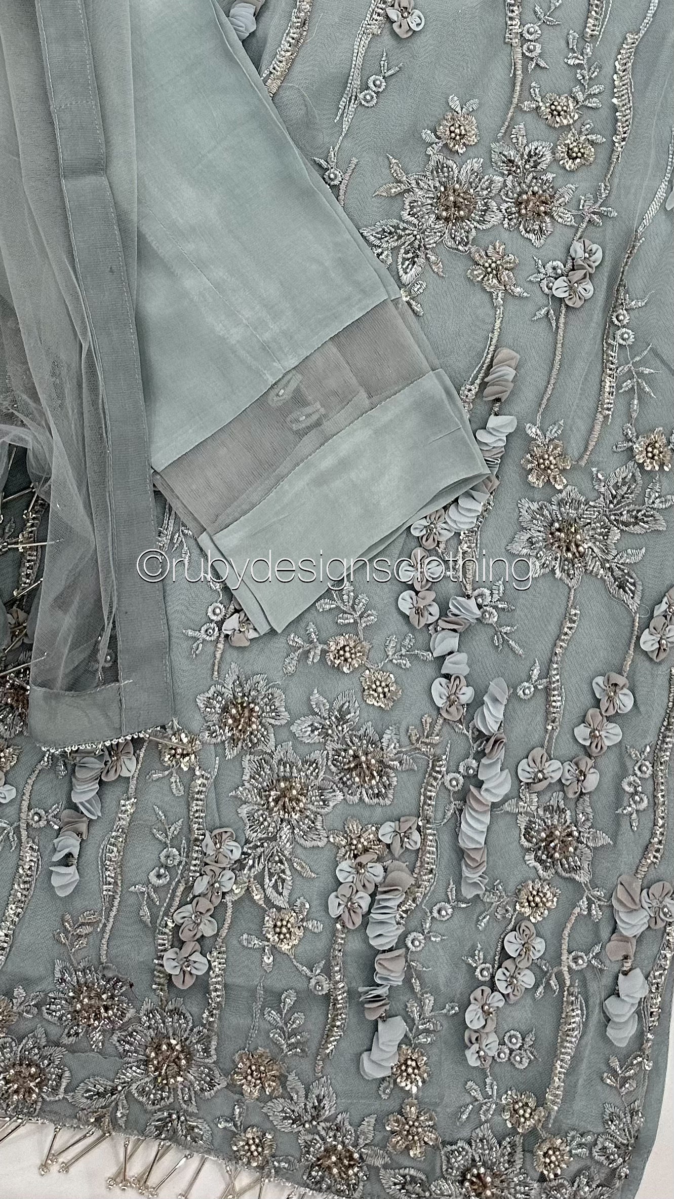 FATIMA Blue - 3 Piece Heavy Embroidered Net Suit with 3D Detail (8028965961941)