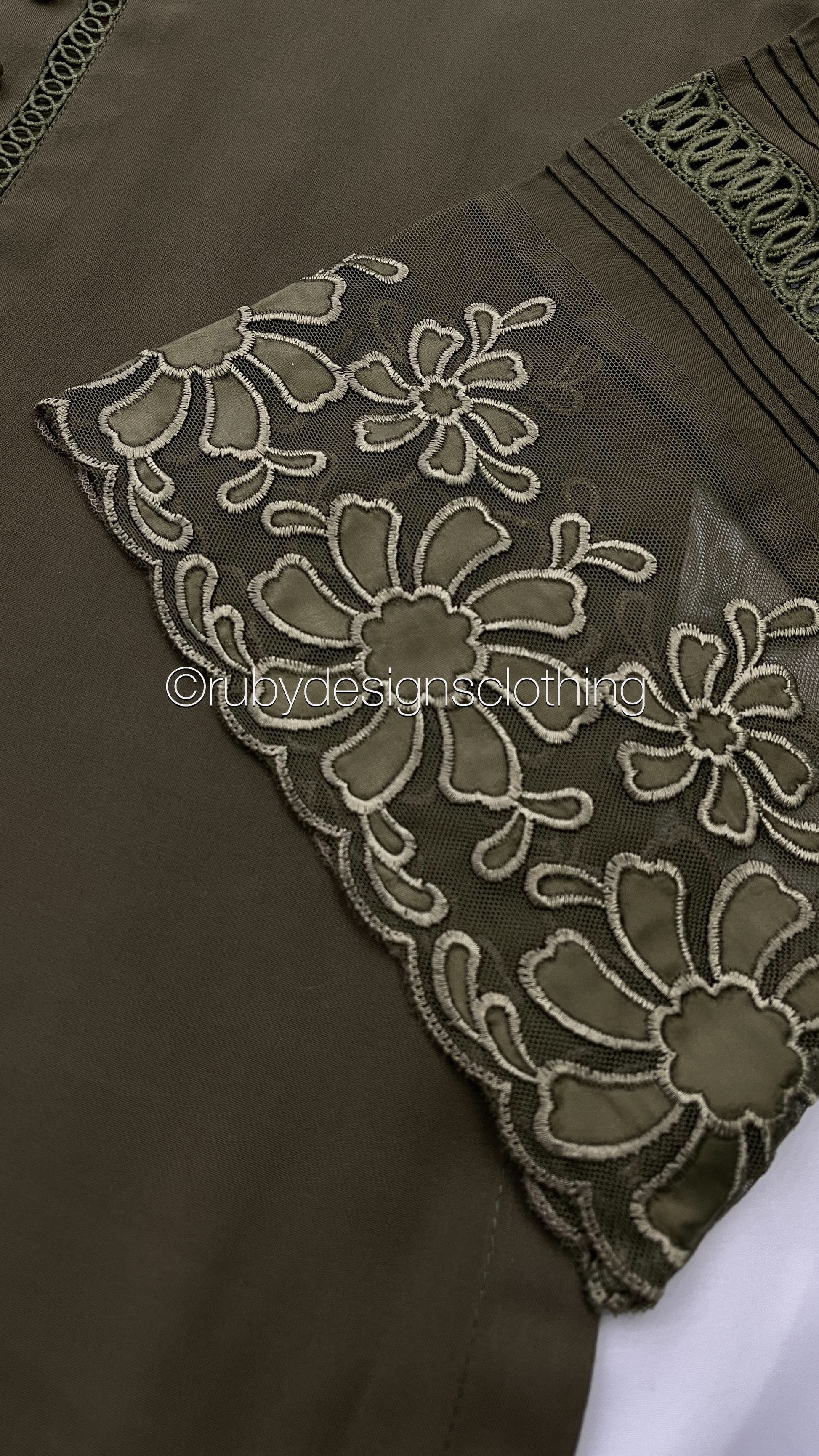 ZAITOON - 3 Piece Linen Olive Suit with Chiffon Dupatta (7934795808981)