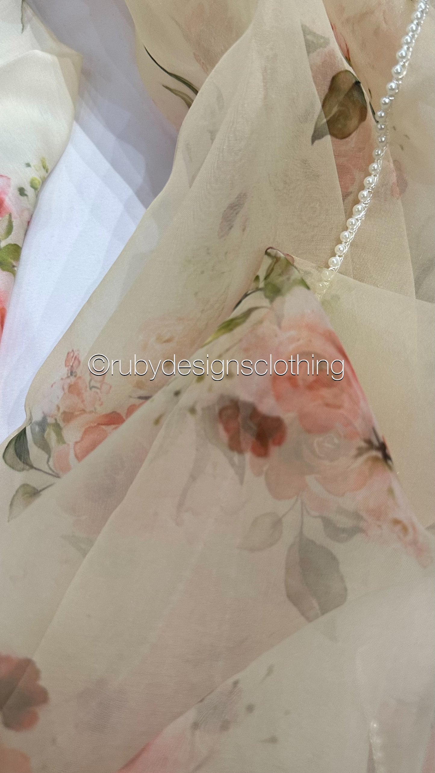 YUSRA - 3 Piece Cream Floral Print Swiss Lawn Suit with Organza Dupatta (8022979281109)