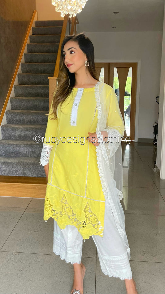 RUHI - 3 Piece Lawn Suit with Lace and Mirror Details (6762062708920)