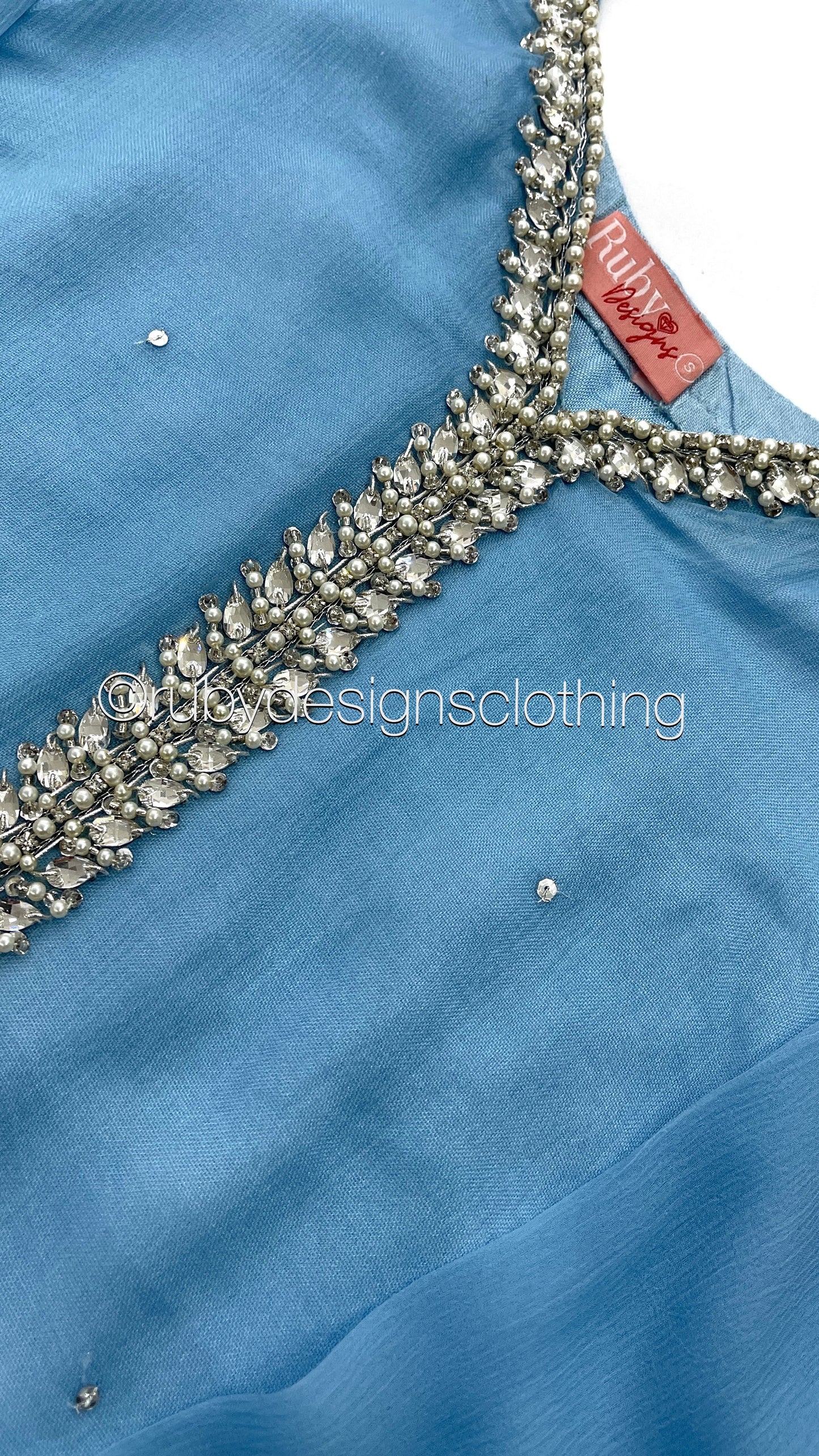 AMUL - Sky Blue 3 Piece Chiffon Suit with Hand Embellished Neckline (7744240189653)