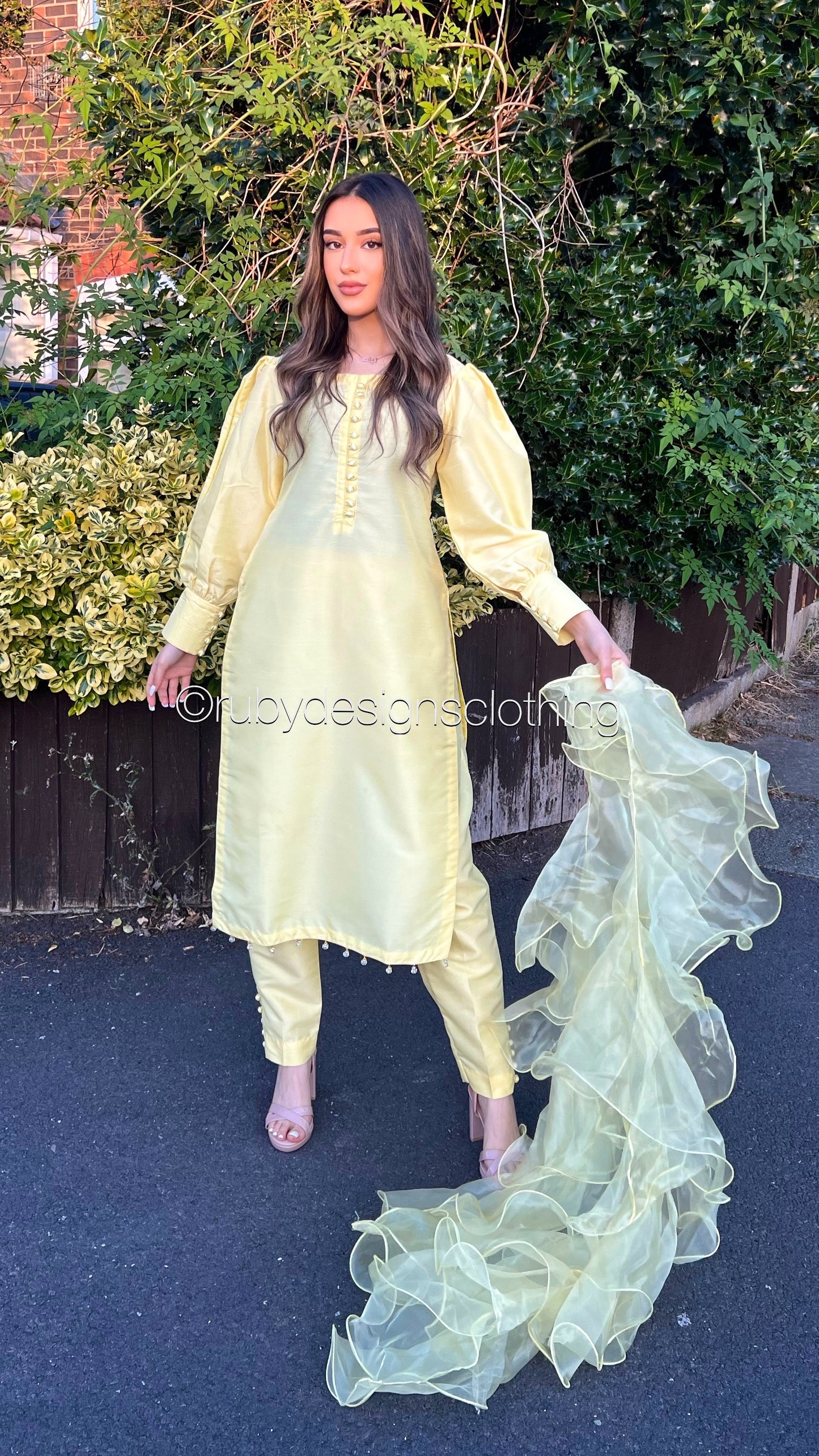 MALIHA Yellow - 3 Piece Raw Silk Suit with Ruffle Dupatta (7804037071061)