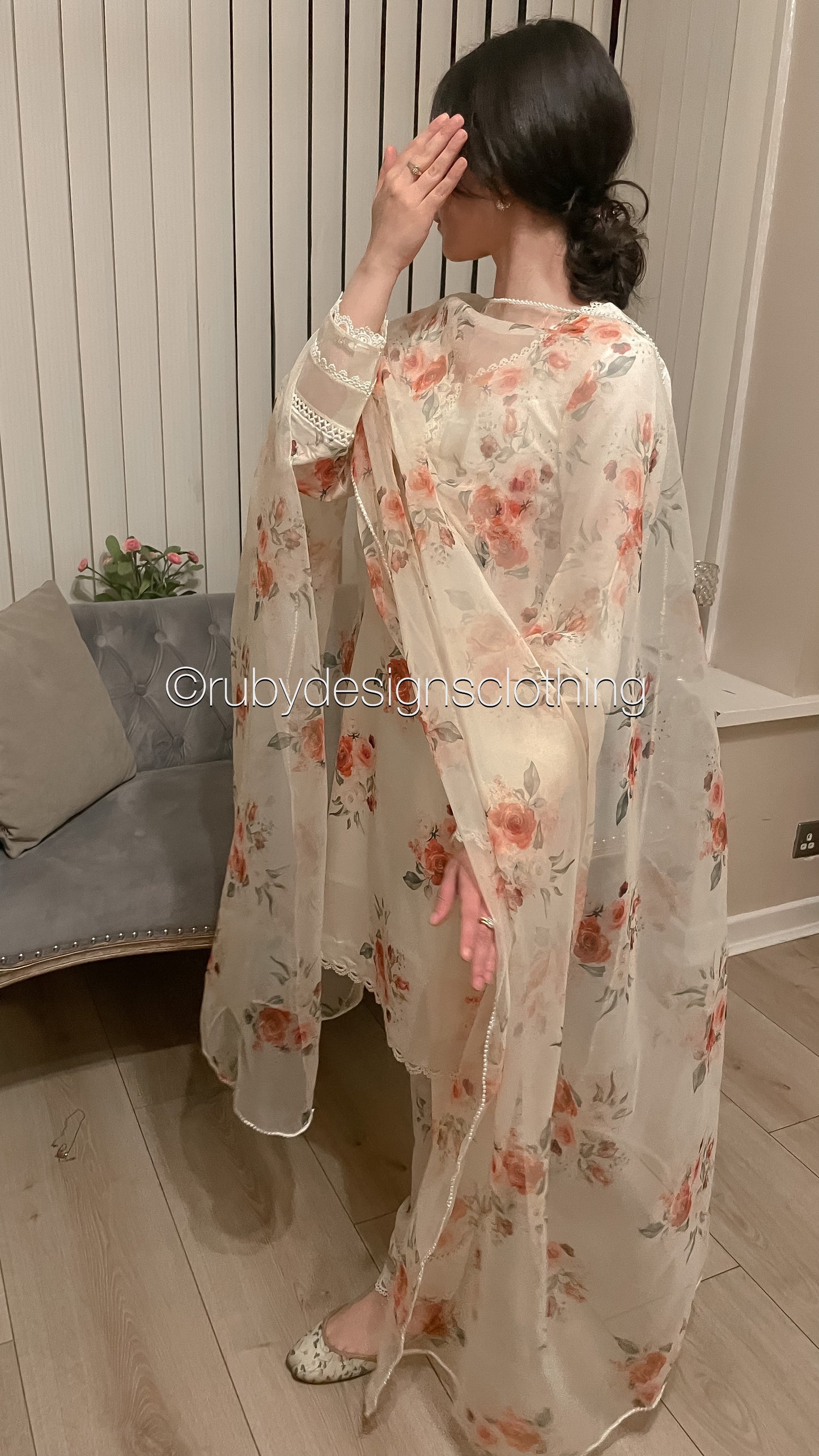 YUSRA - 3 Piece Cream Floral Print Swiss Lawn Suit with Organza Dupatta (8022979281109)