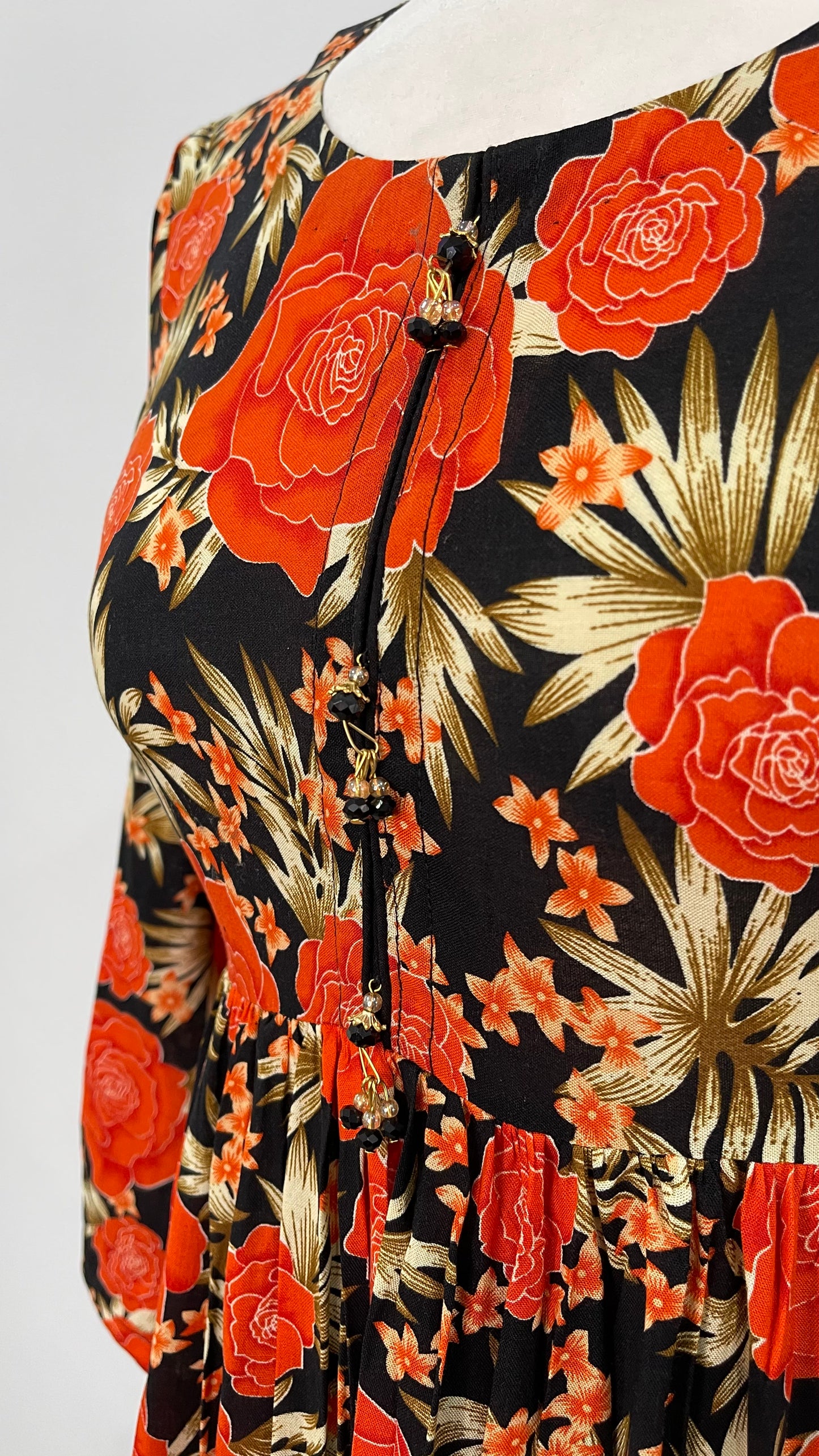 3 Piece Orange Linen Floral Print Dress