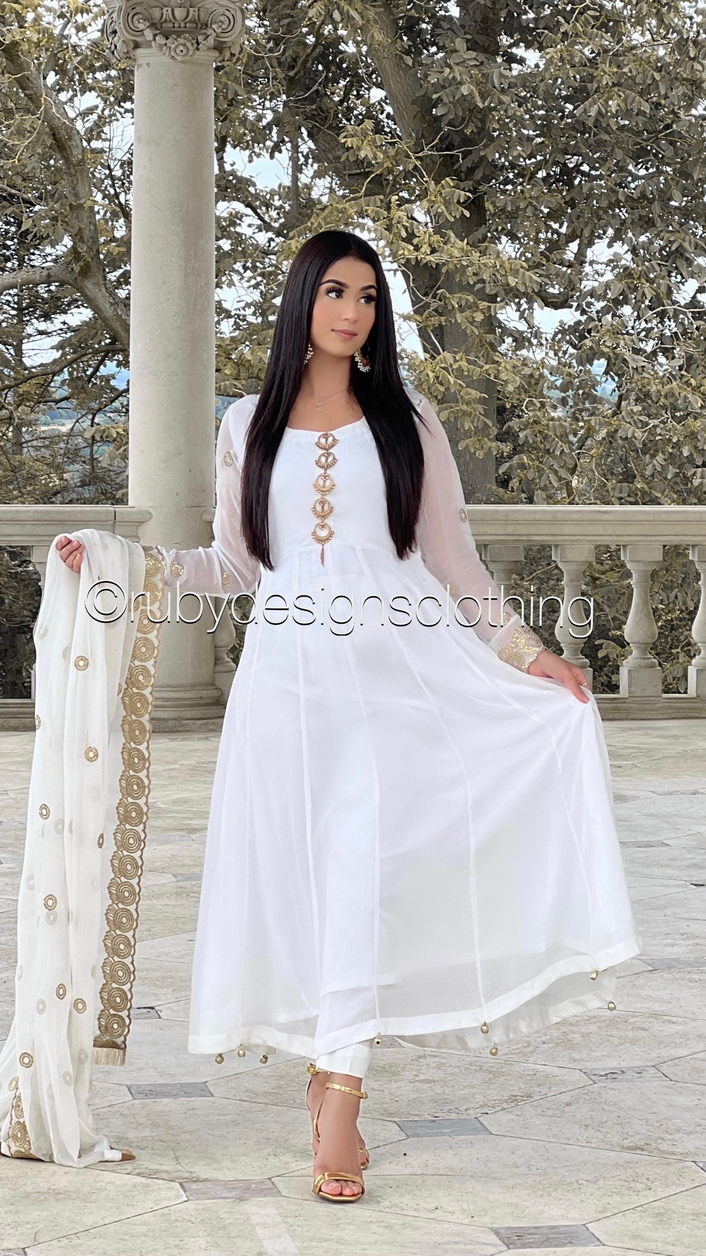 MAYA - 3 Piece White Anarkali Suit with Sequin Work Chiffon Dupatta (7765653946581)