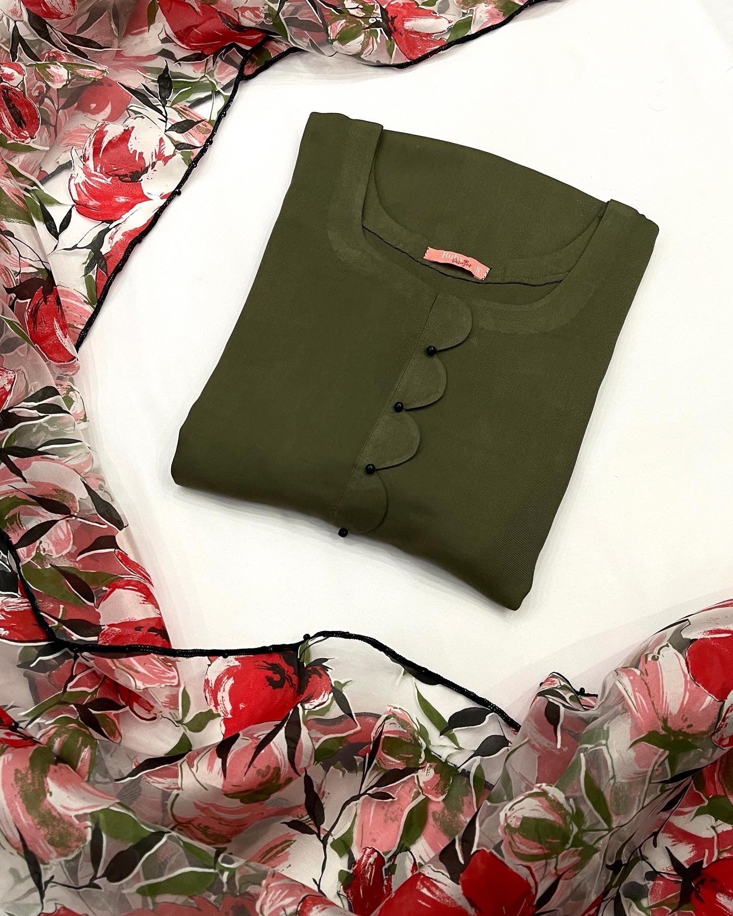 ALISHBA - 3 Piece Khaki Marina Suit with Floral Print Organza Dupatta (7540892795093)