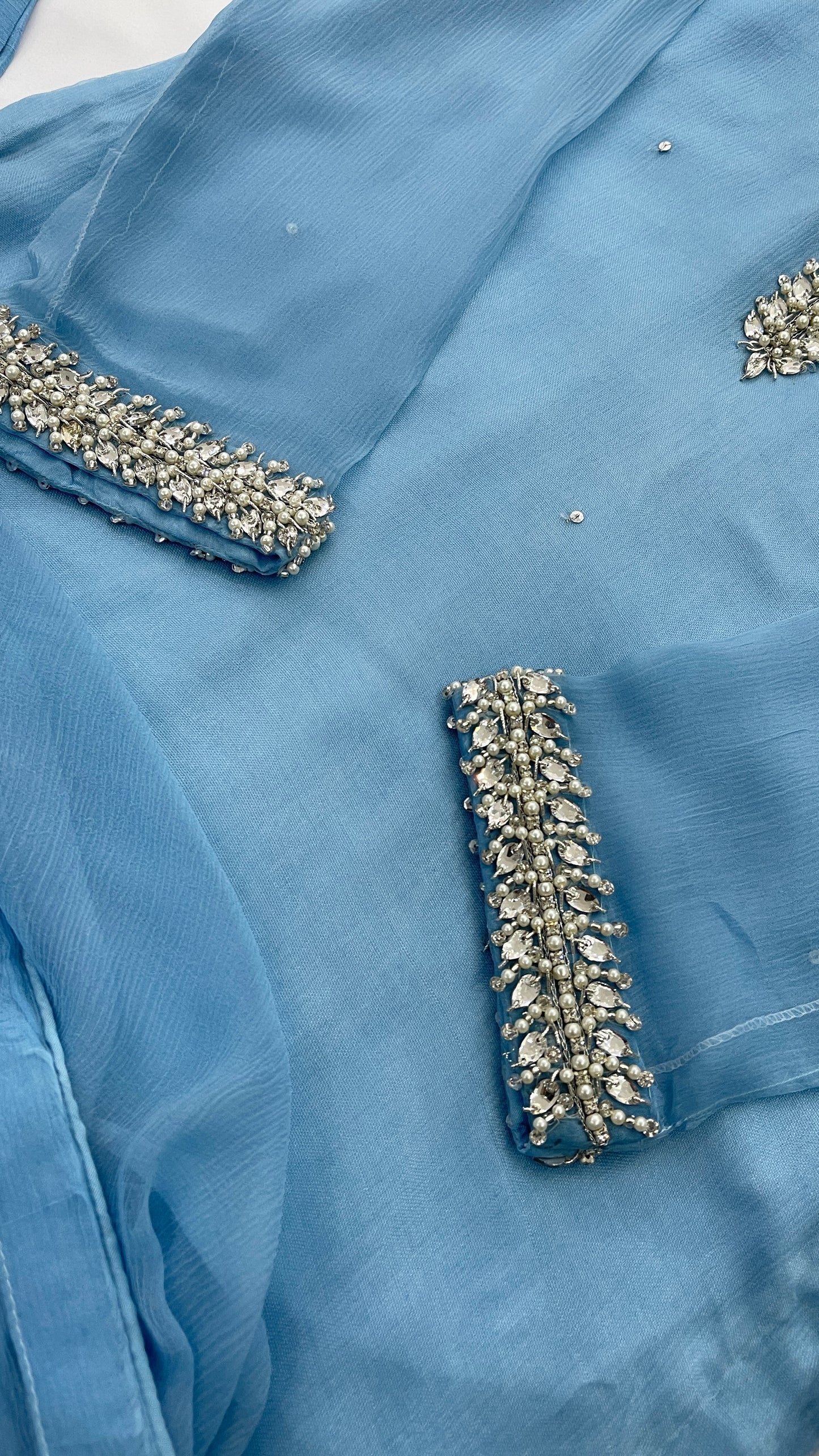 AMUL - Sky Blue 3 Piece Chiffon Suit with Hand Embellished Neckline (7744240189653)