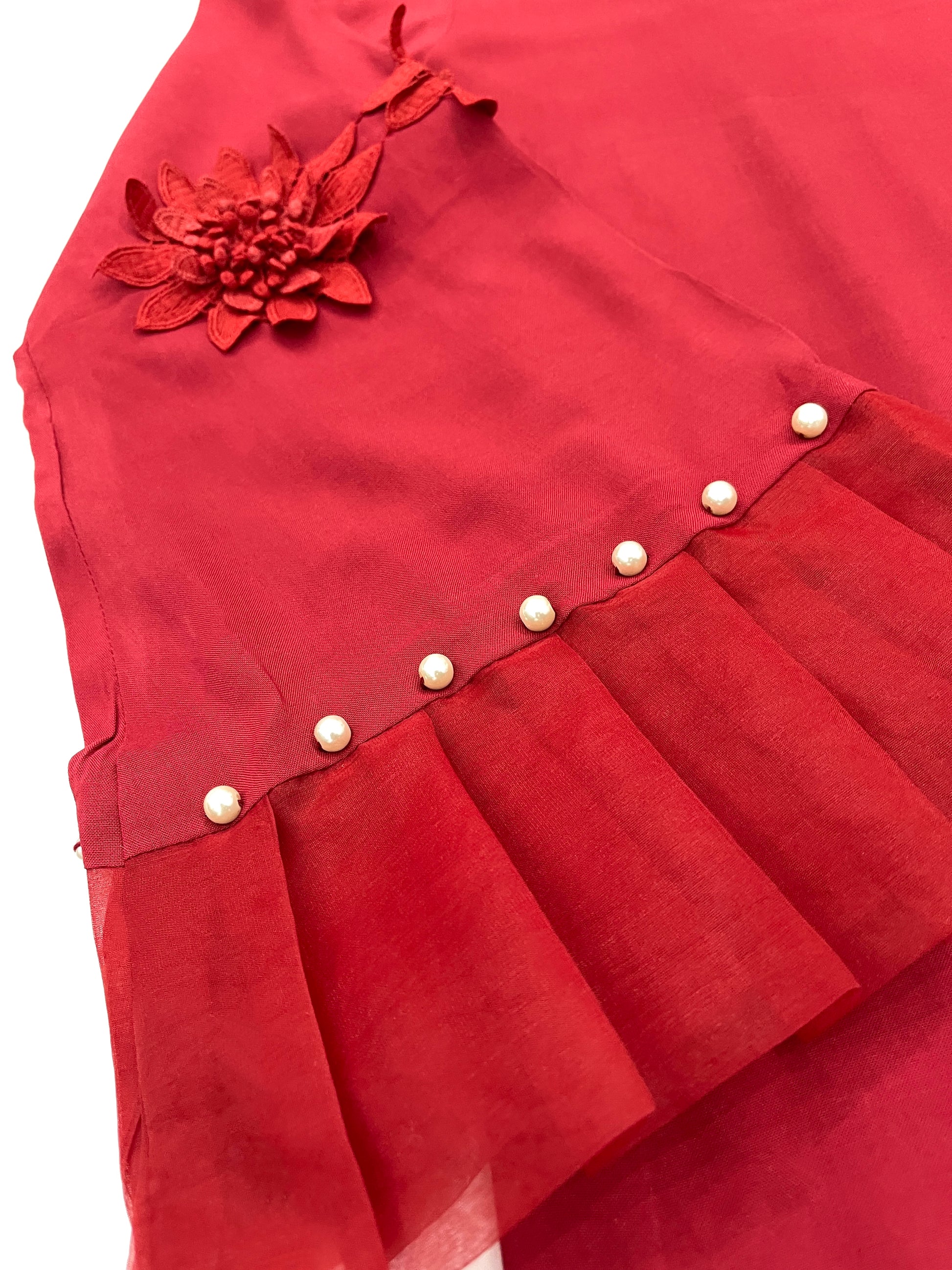 SABRINA - 3 Piece Deep Red Linen Suit with Pearl Details and 3D Flowers (7480619335893)