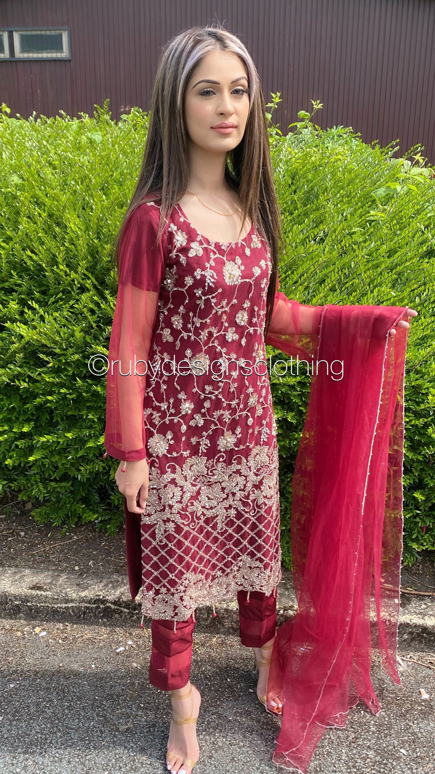ALARA - 3 Piece Maroon Net Suit with Gold Embroidery (8017161650389) (8747681972437)
