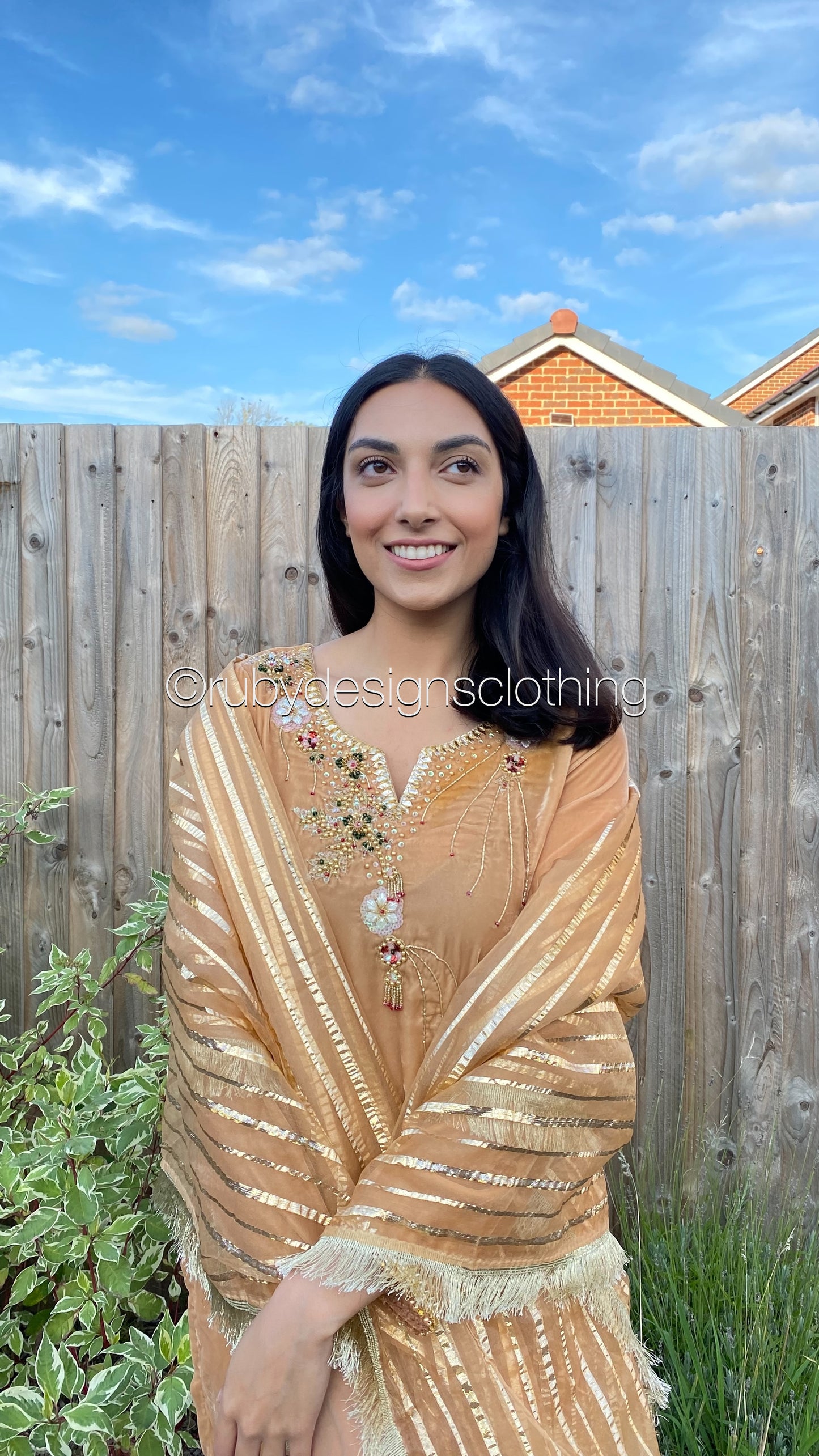 SALAHA - 3 Piece Light Orange Velvet Suit with Organza Dupatta (7959976804565)