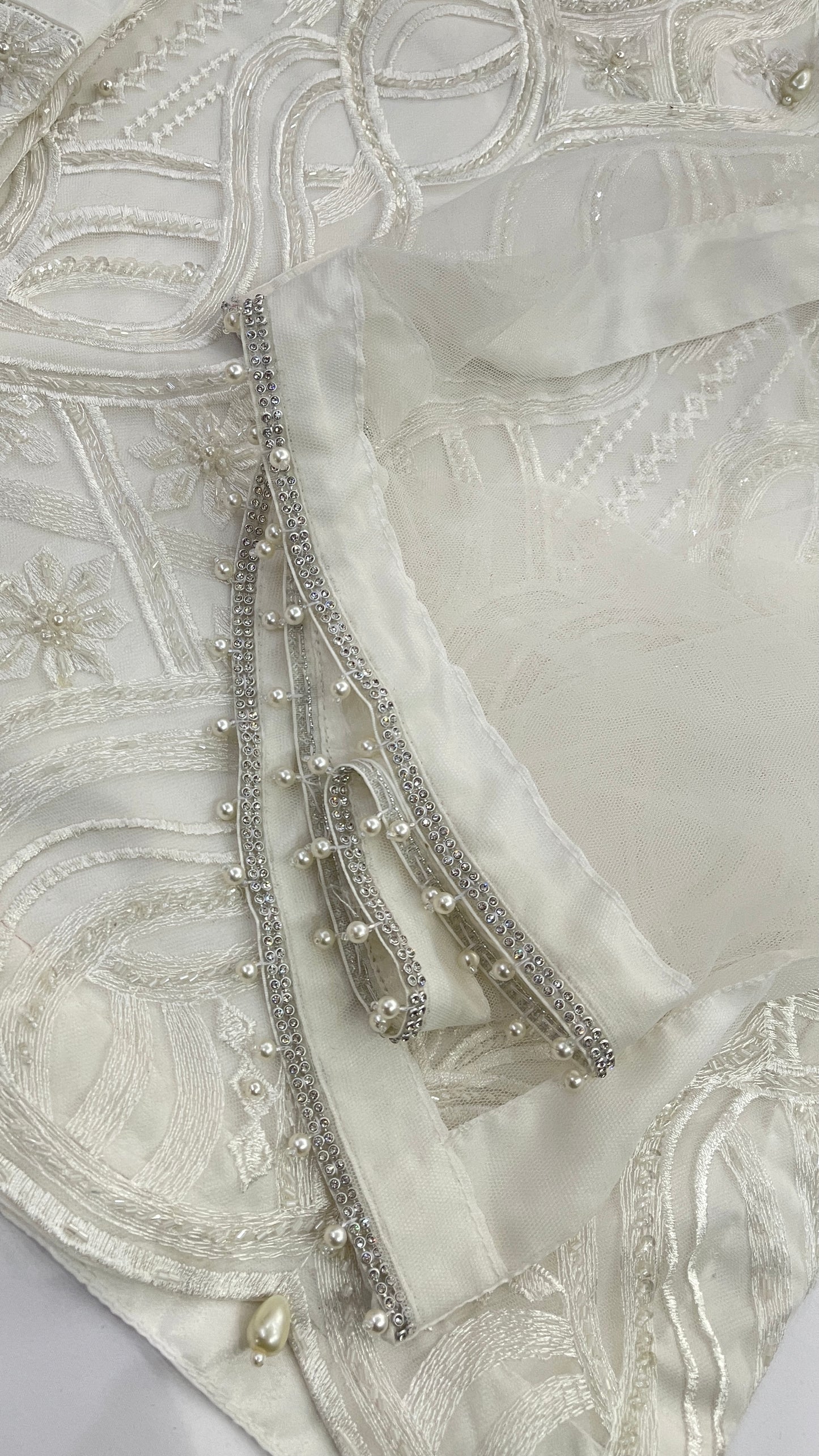 AIZAH - 3 Piece White Embroidered Net Suit Piece with Net Dupatta (7682168062165)