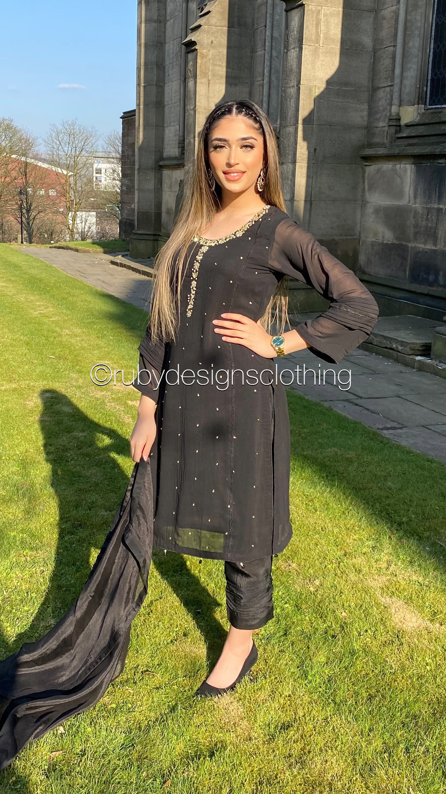 SHARIYA - 3 Piece Black Chiffon Suit (6636121096376)