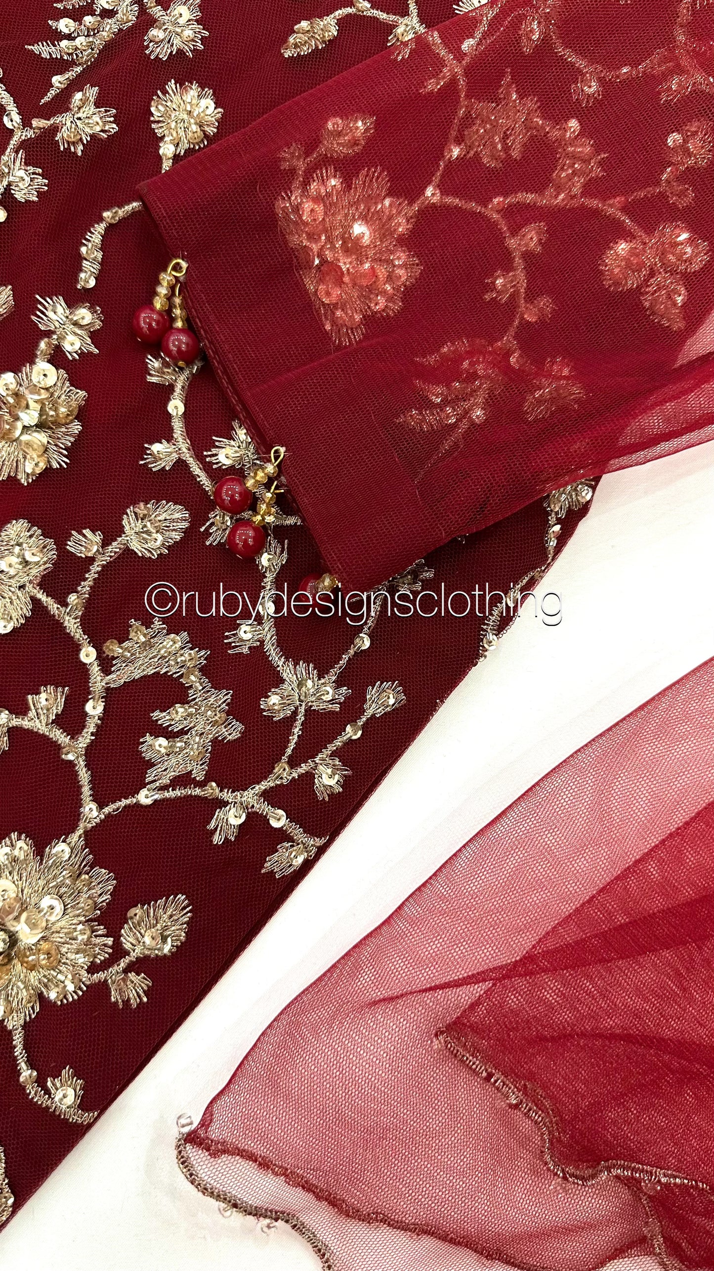 ALARA - 3 Piece Maroon Net Suit with Gold Embroidery (8017161650389) (8747681972437)