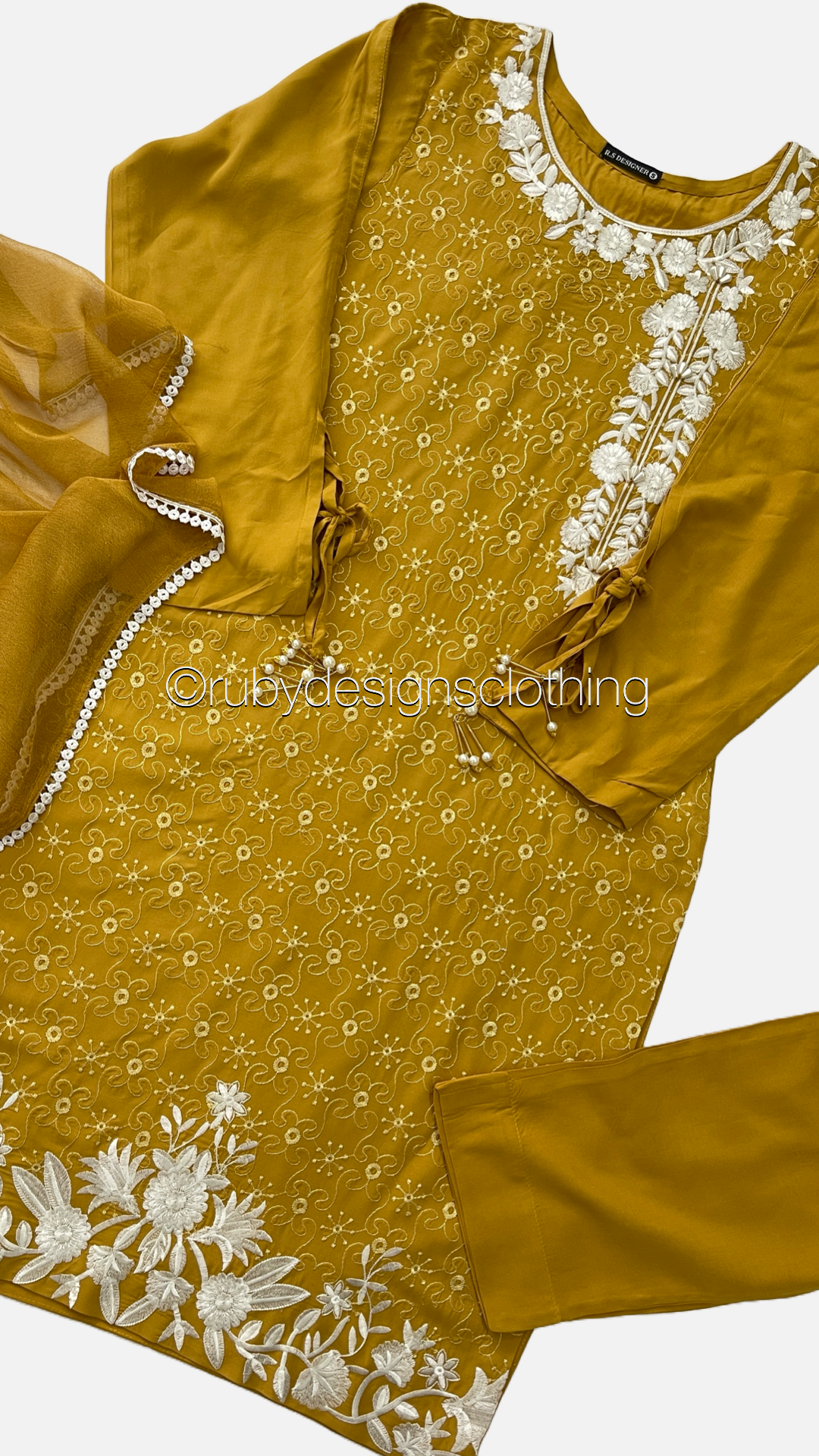 SHIZA Mustard - 3 Piece Linen Suit with Chiffon Dupatta (7875279814869) (8747712839893)