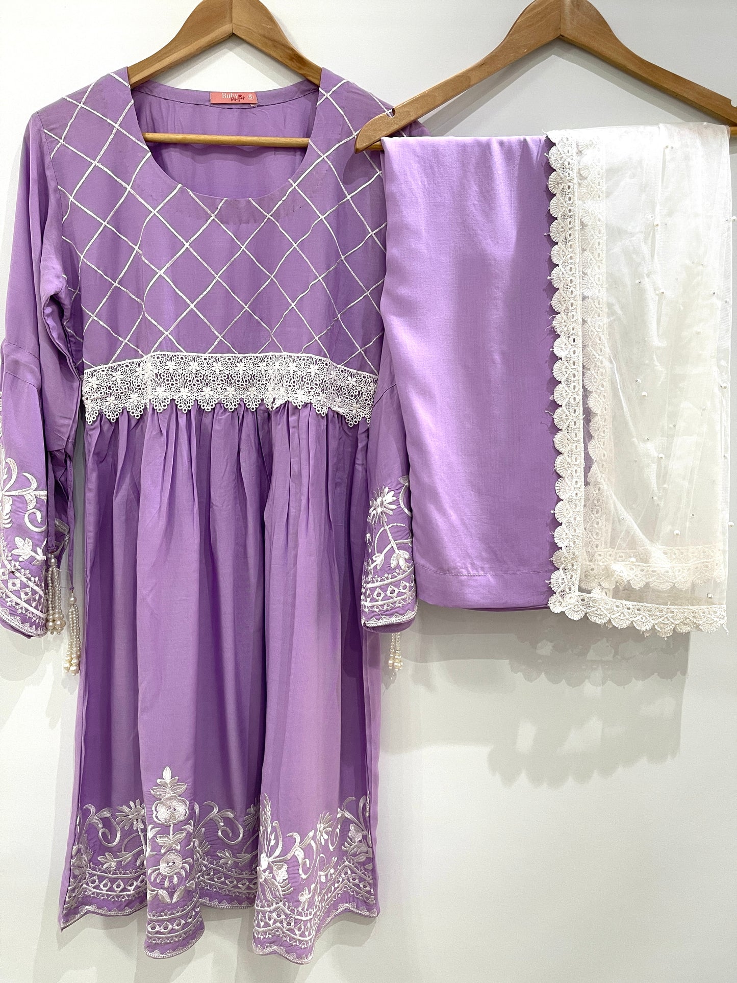 SHARIYA Lilac - 3 Piece Dress with White Embroidery and Flared Sleeves (6769462214840) (8748163825877) (8748163956949)
