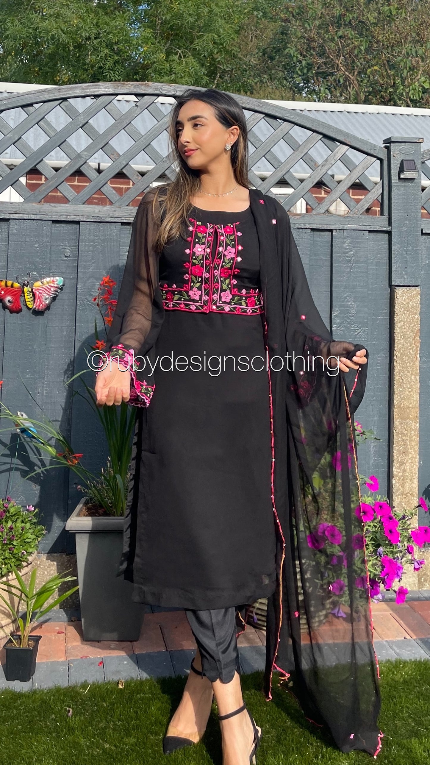 HAREEM - 4 Piece Black Chiffon Suit with Embroidered Waistcoat