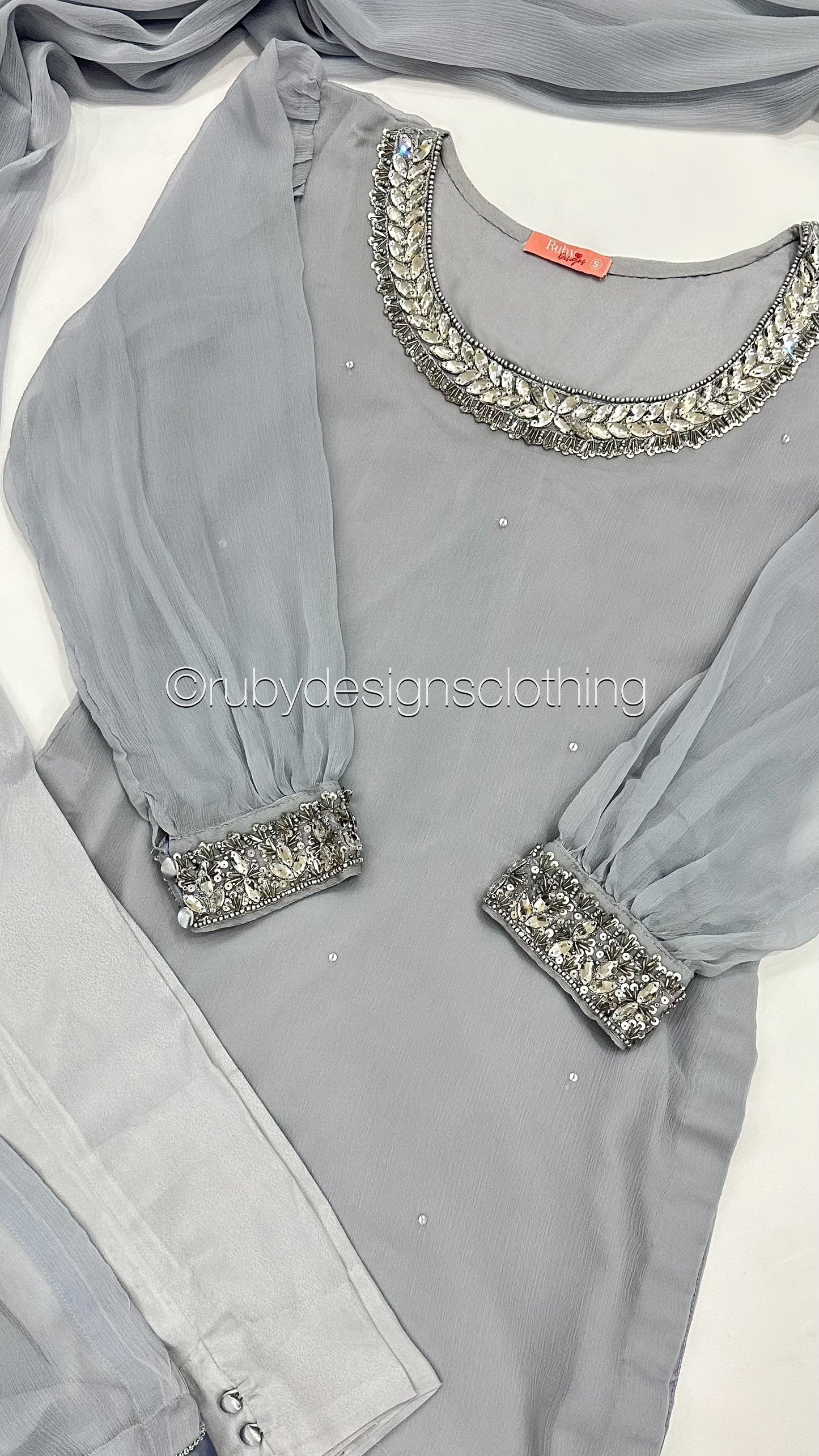 SERENA Grey - 3 Piece Grey Chiffon Suit with Chiffon Dupatta (8025009586389)