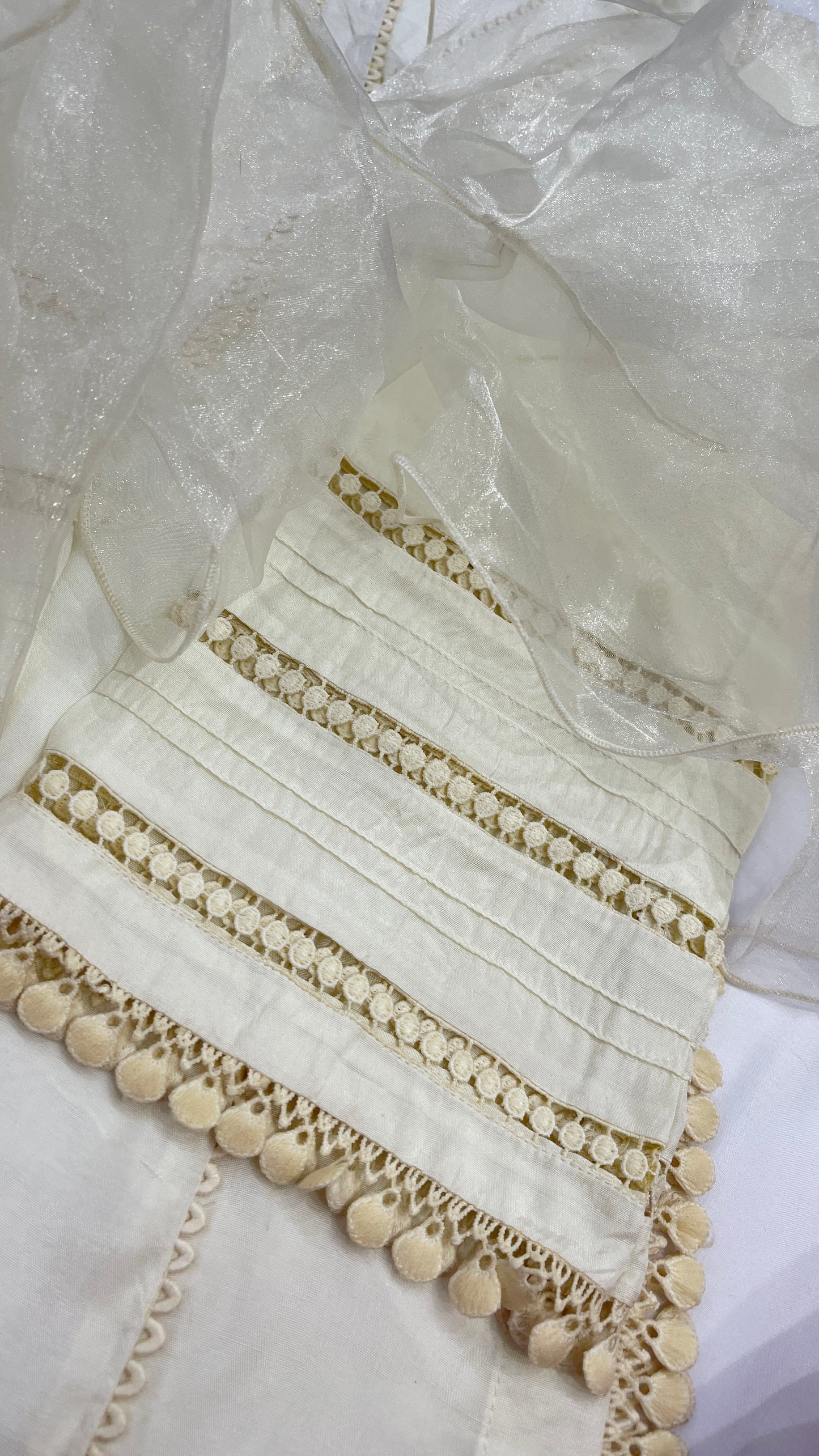 AYLA White - 3 Piece Off-White Cotton Silk Suit with Ruffle Organza Dupatta (7749559910613)