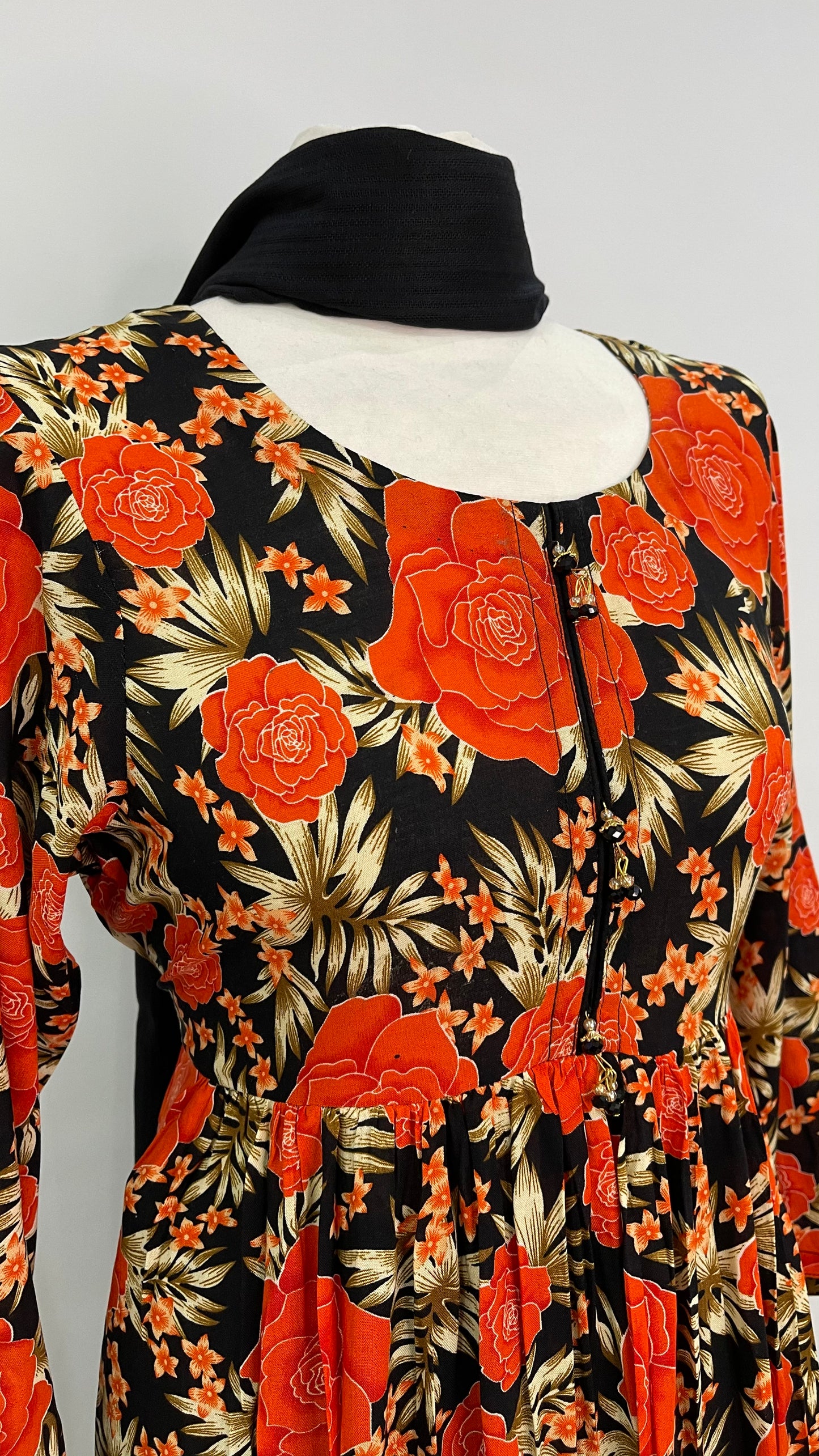 3 Piece Orange Linen Floral Print Dress (6577921261752)