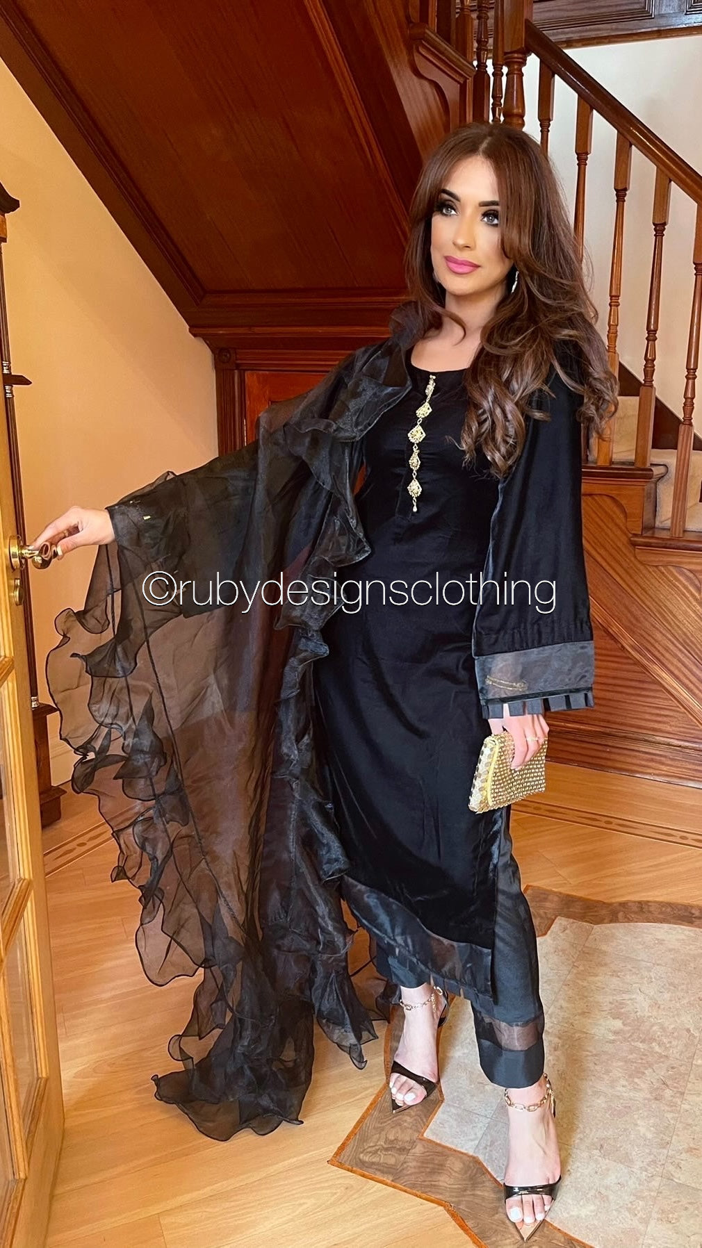 SAADIA - 3 Piece Black Velvet Suit with Organza Dupatta