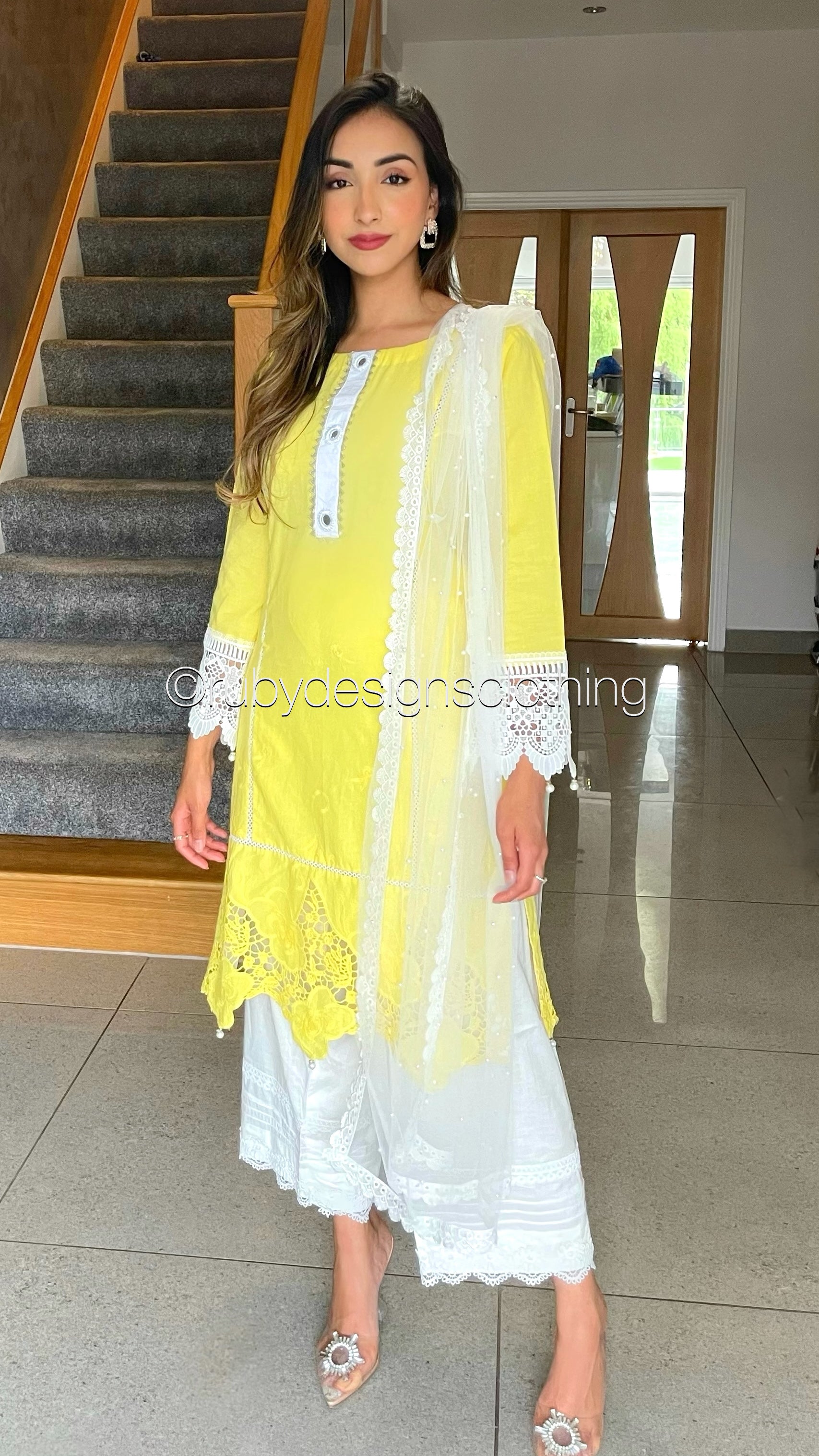 RUHI - 3 Piece Lawn Suit with Lace and Mirror Details (6762062708920)