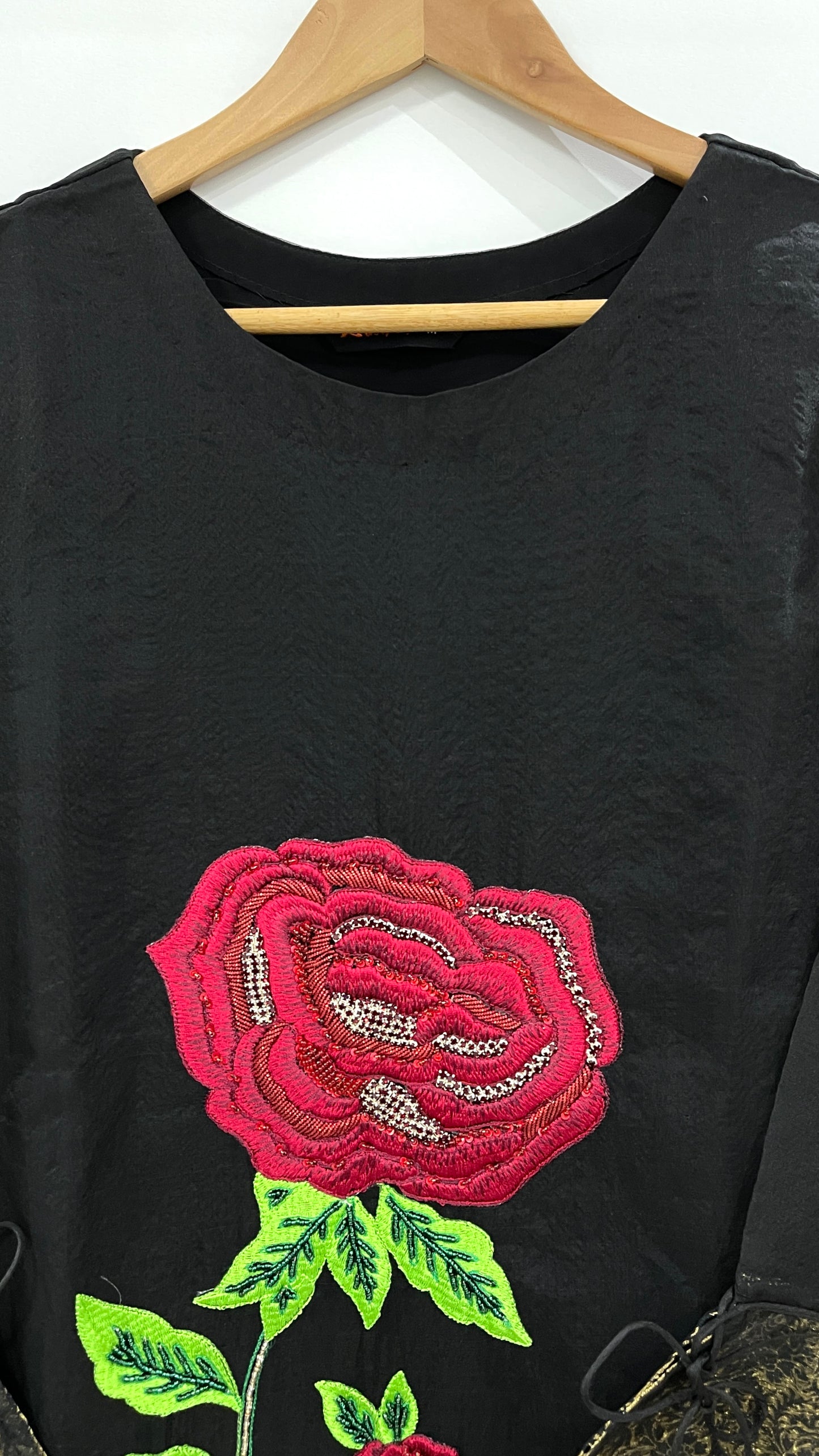 3 Piece Organza Black Suit with Red Rose Embroidery (6651370111160)