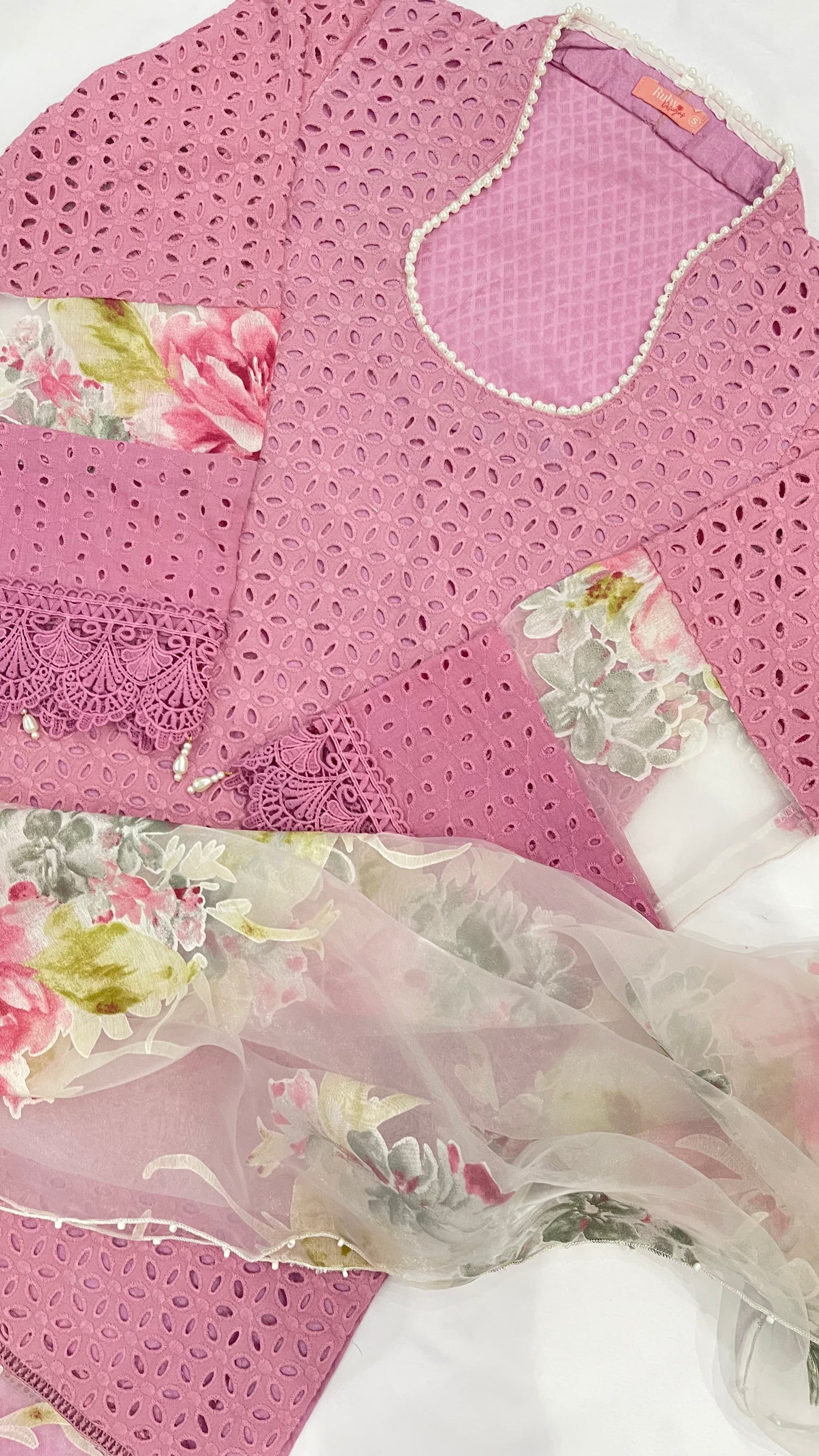 KINZA - 3 Piece Pink Chikankari Suit with Organza Dupatta (6779093909688)