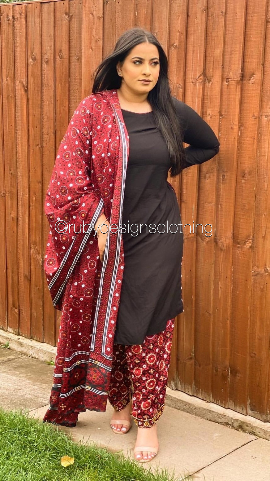 LABIBA - 3 Piece Linen Ajrak Suit with Bead and Sequin Details (6766005715128)