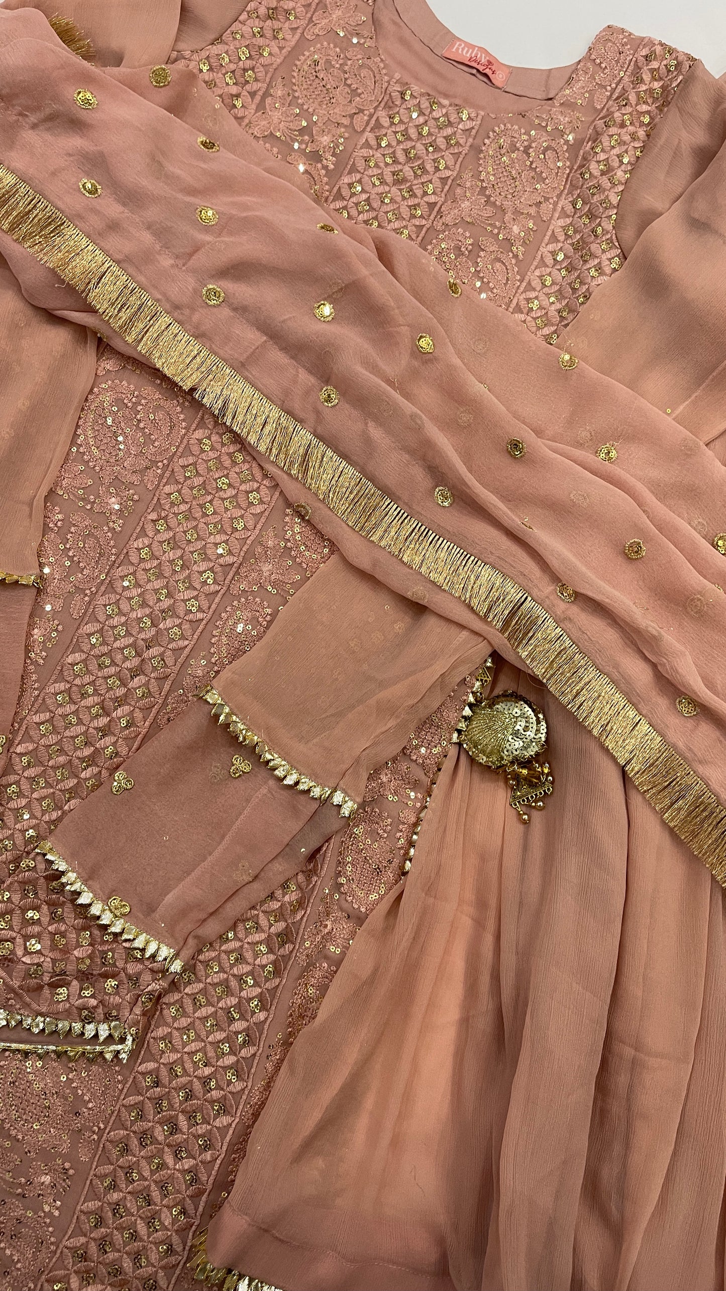 LANA - Blush Pink Luxury 3 Piece Chikankari Chiffon Sharara Suit with Pure Chiffon Dupatta (7753605054677)