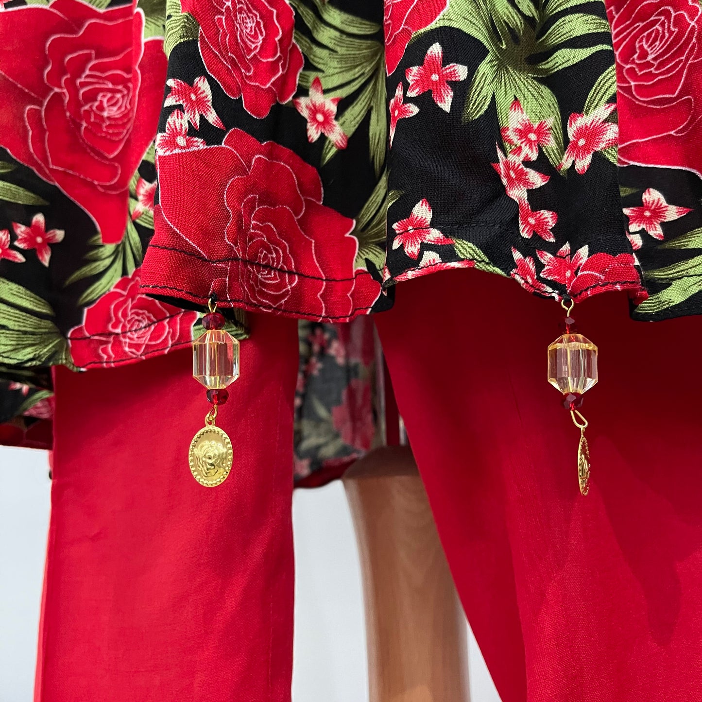 3 Piece Red Linen Floral Print Dress (6577920606392)