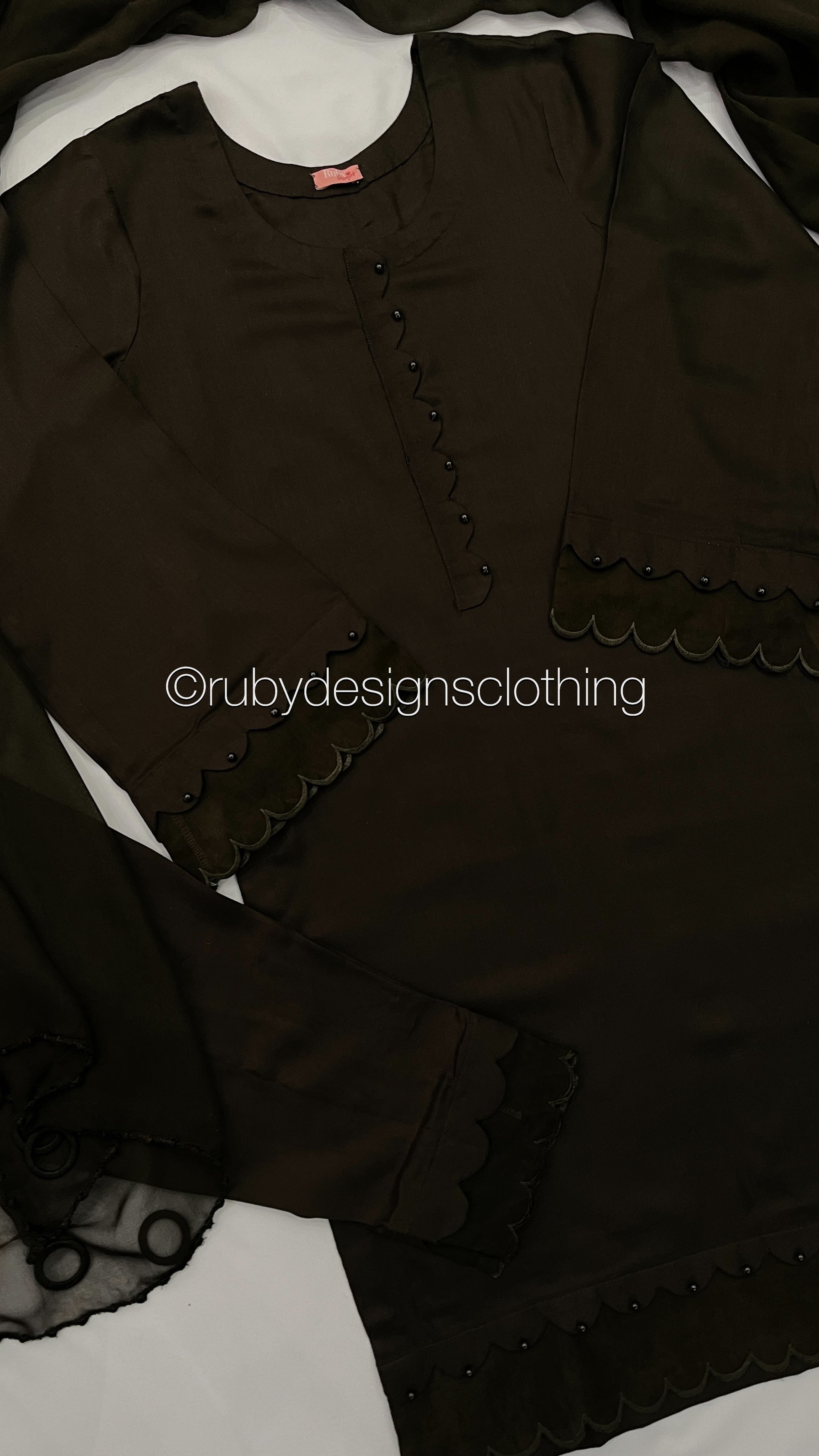 SHANAZ - 3 Piece Dark Brown Marina Suit with Scallop Hem (7934798561493)