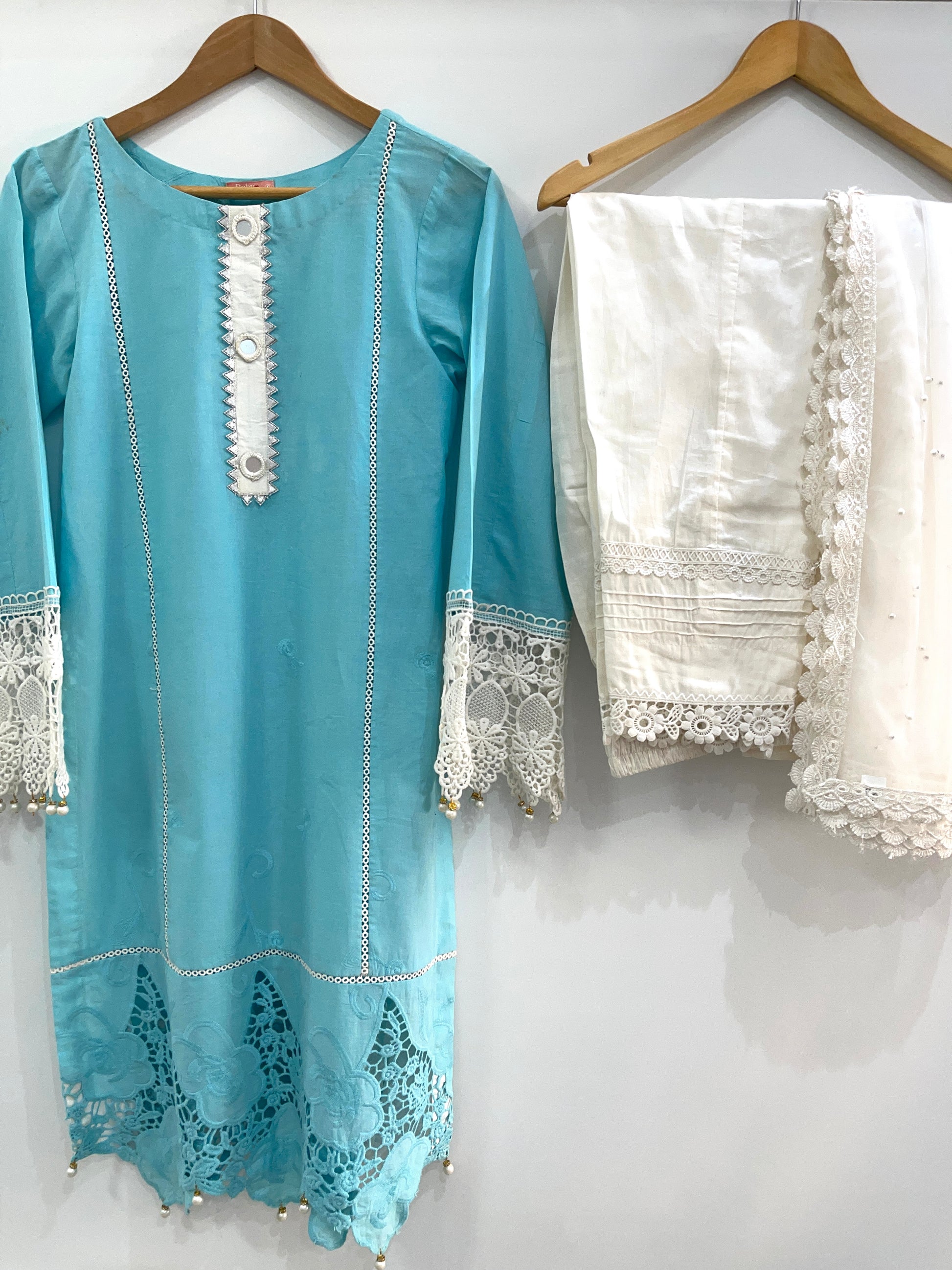 RUHI - 3 Piece Lawn Suit with Lace and Mirror Details (6762062708920)