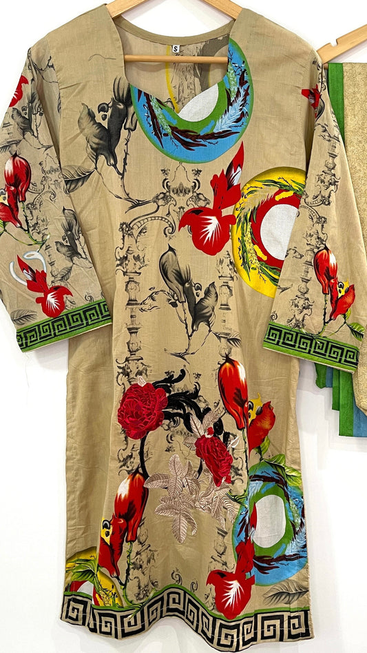 3 Piece Beige Lawn Suit with Shawl (6616861114552)