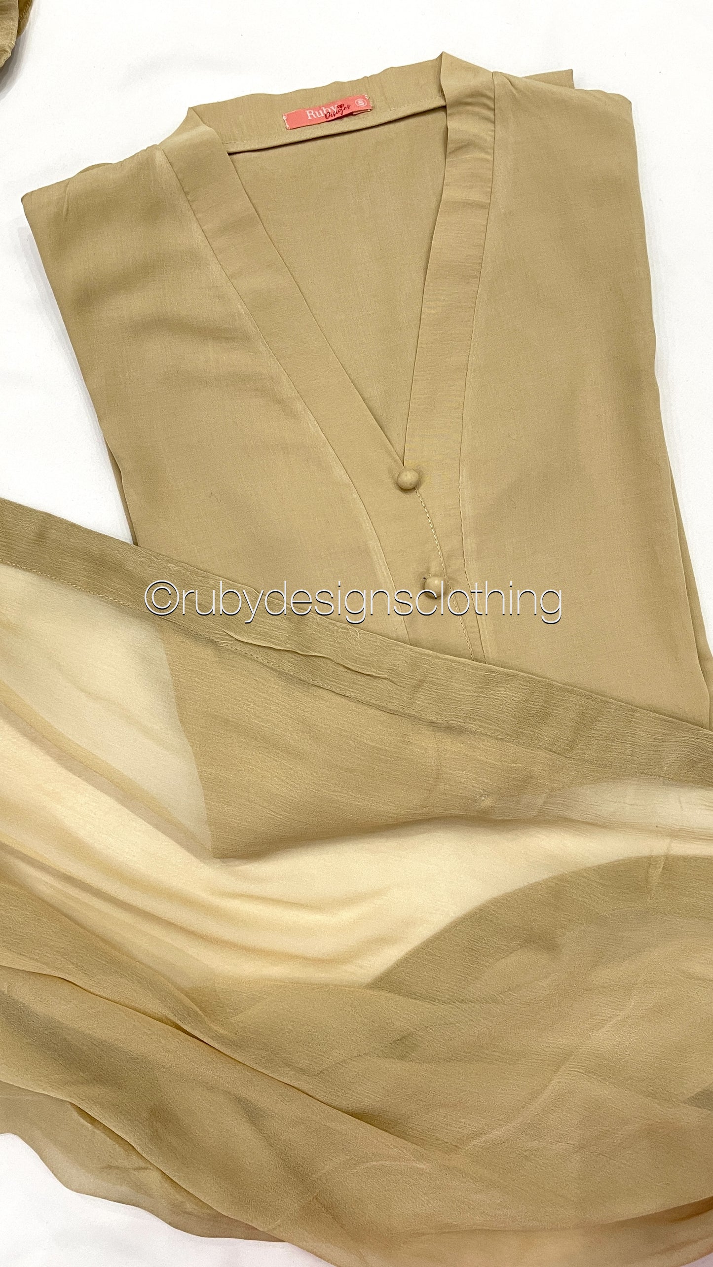 HANA Beige - 3 Piece Linen Suit with CHIFFON Dupatta (7454318592213)