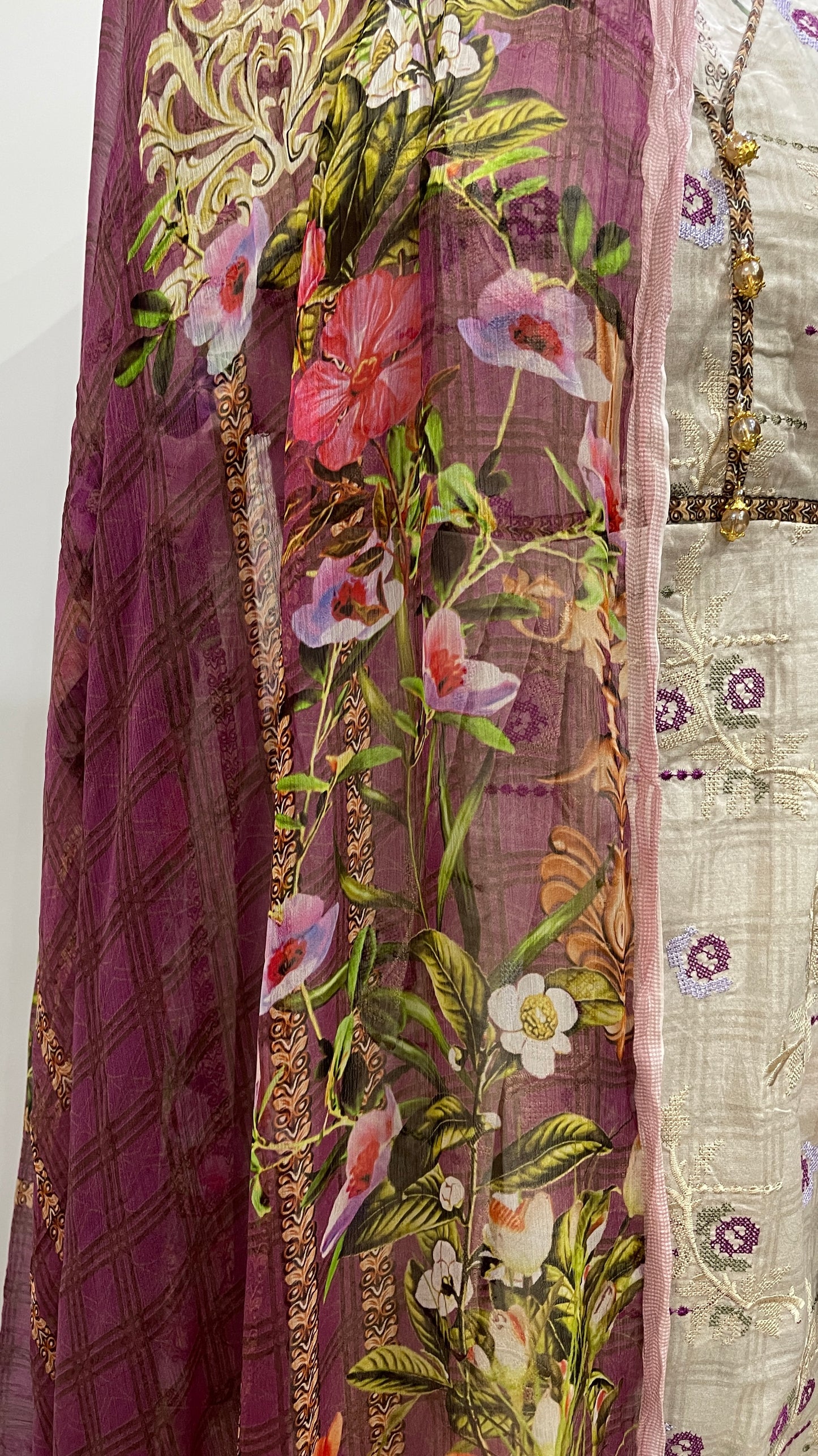 Original KHAS 3 Piece Grey Lawn Suit with Printed Chiffon Dupatta