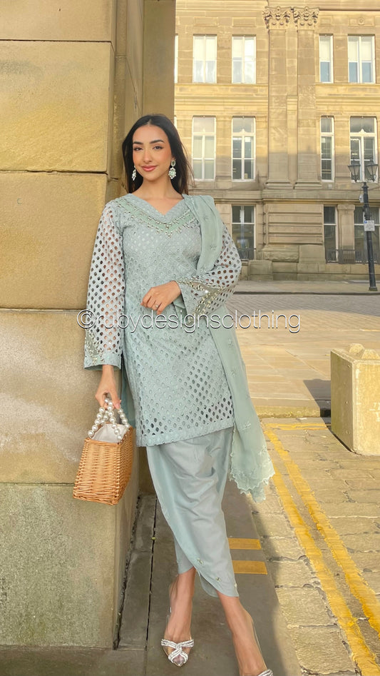 LEENA Sage - 3 Piece Chikankari Suit with Tulip Shalwar (8025573753045)